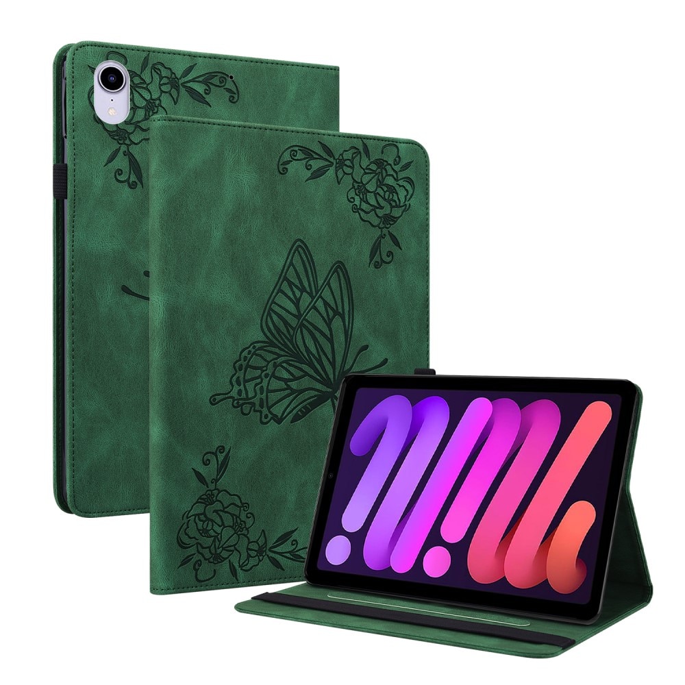 Funda de cuero con mariposas Apple iPad Mini 6th Gen (2021) verde