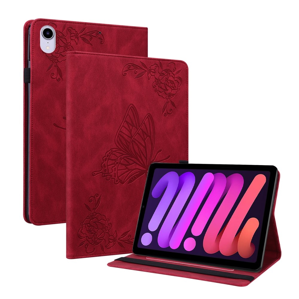 Funda de cuero con mariposas iPad Mini 6th Gen (2021) Rojo