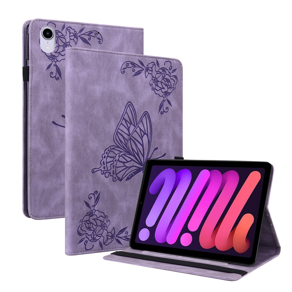 Funda de cuero con mariposas iPad Mini 6th Gen (2021) violeta