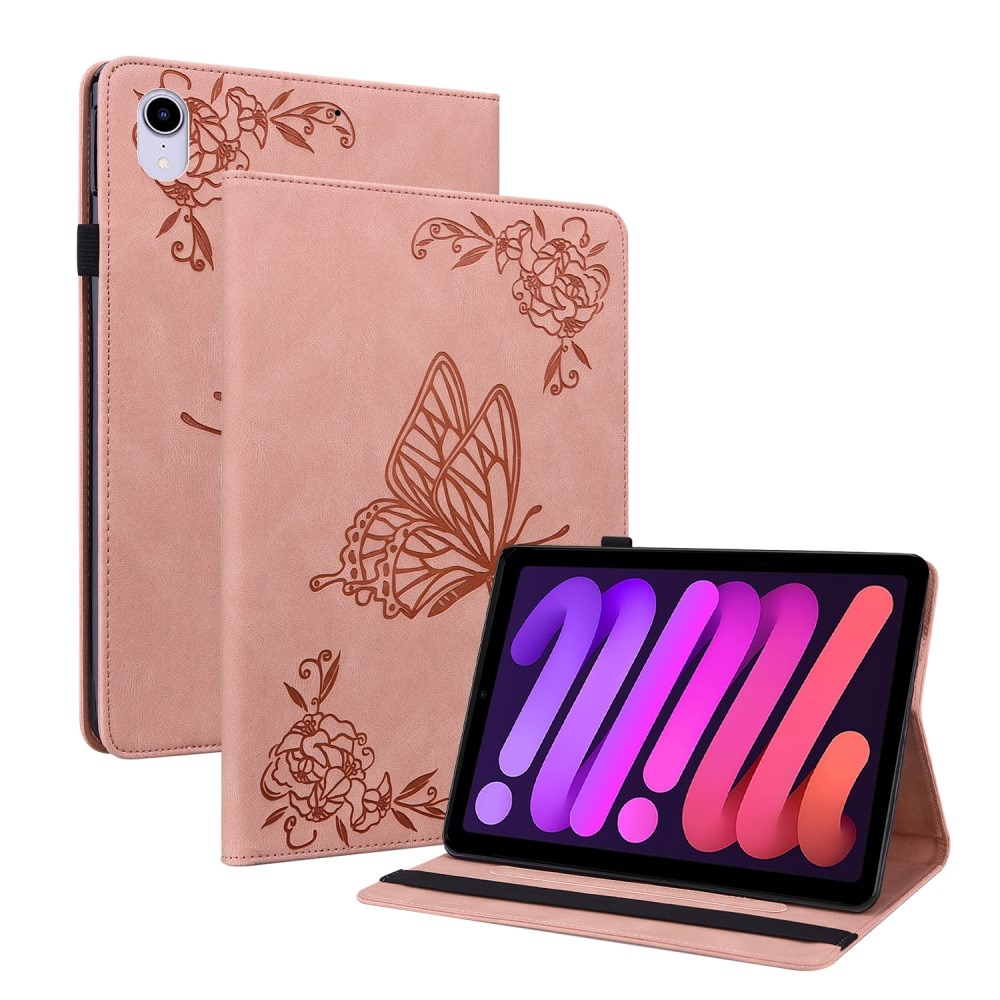 Funda de cuero con mariposas Apple iPad Mini 6th Gen (2021) rosado