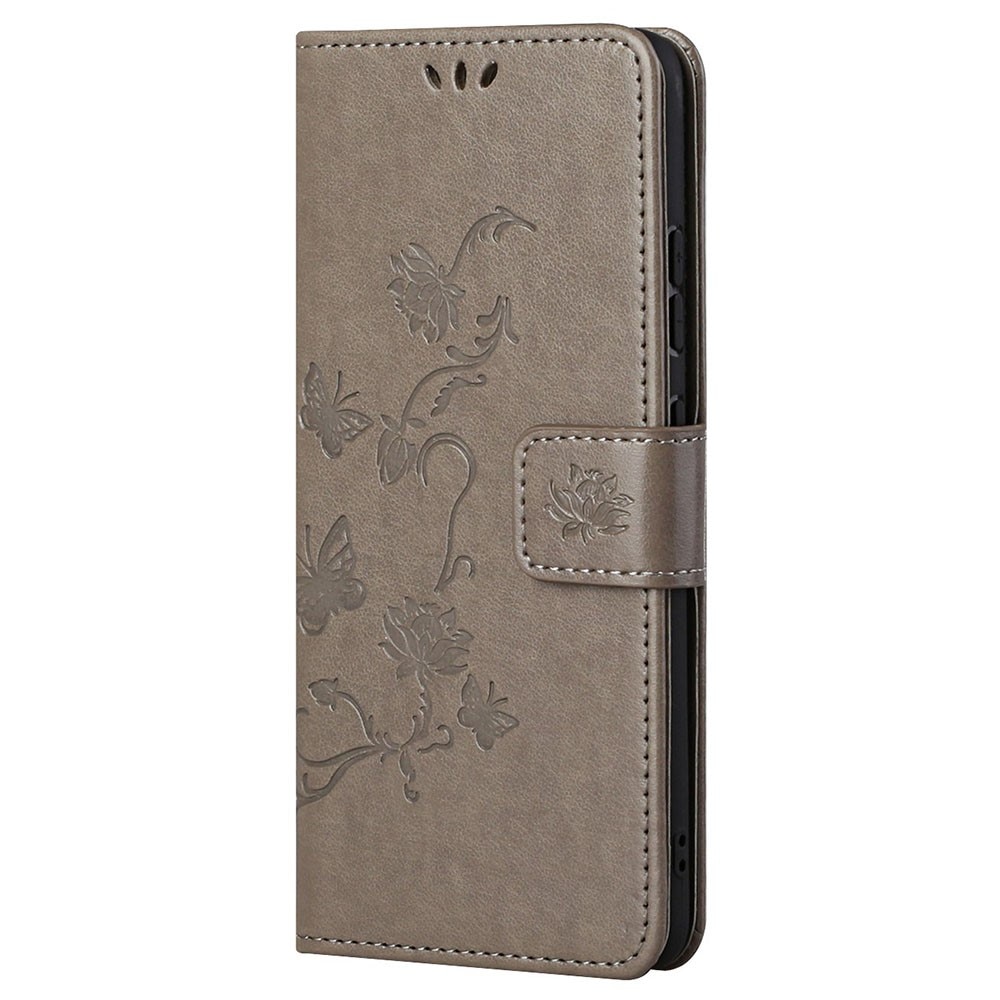 Funda de cuero con mariposas para Motorola Moto G22, gris