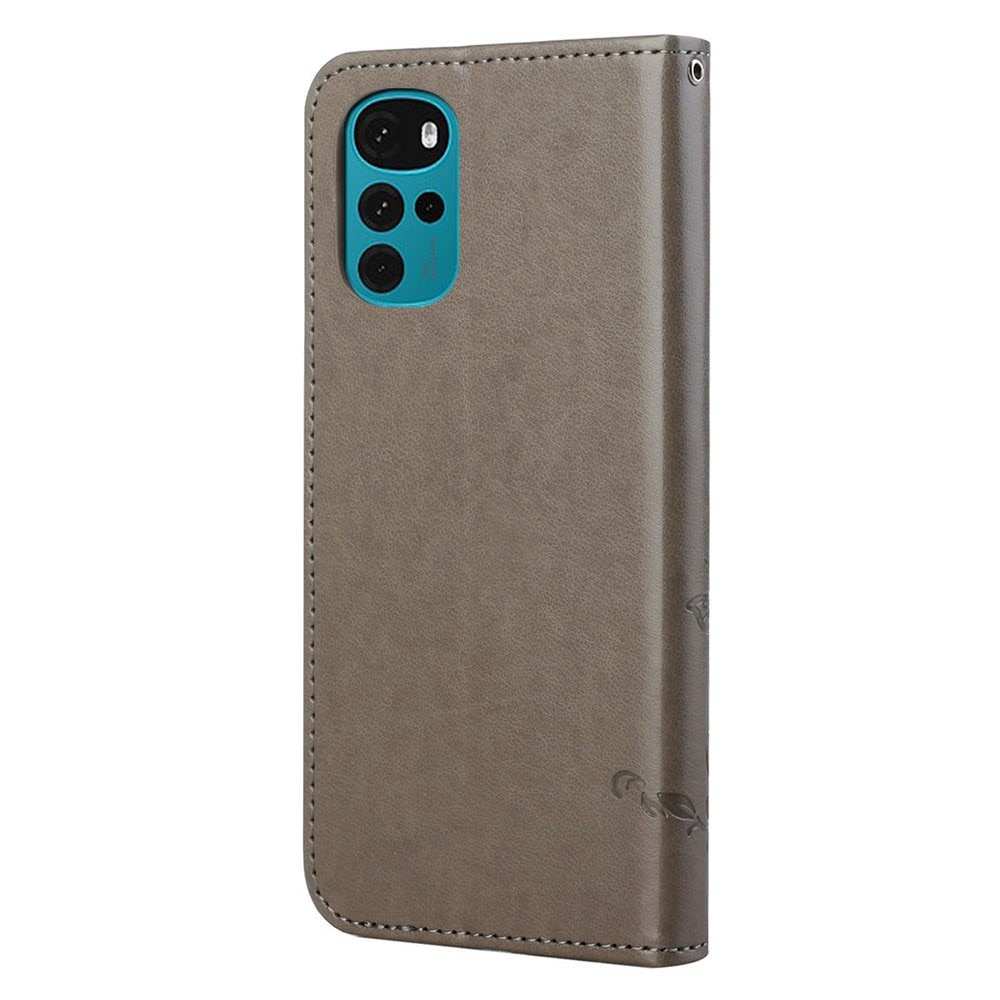 Funda de cuero con mariposas para Motorola Moto G22, gris