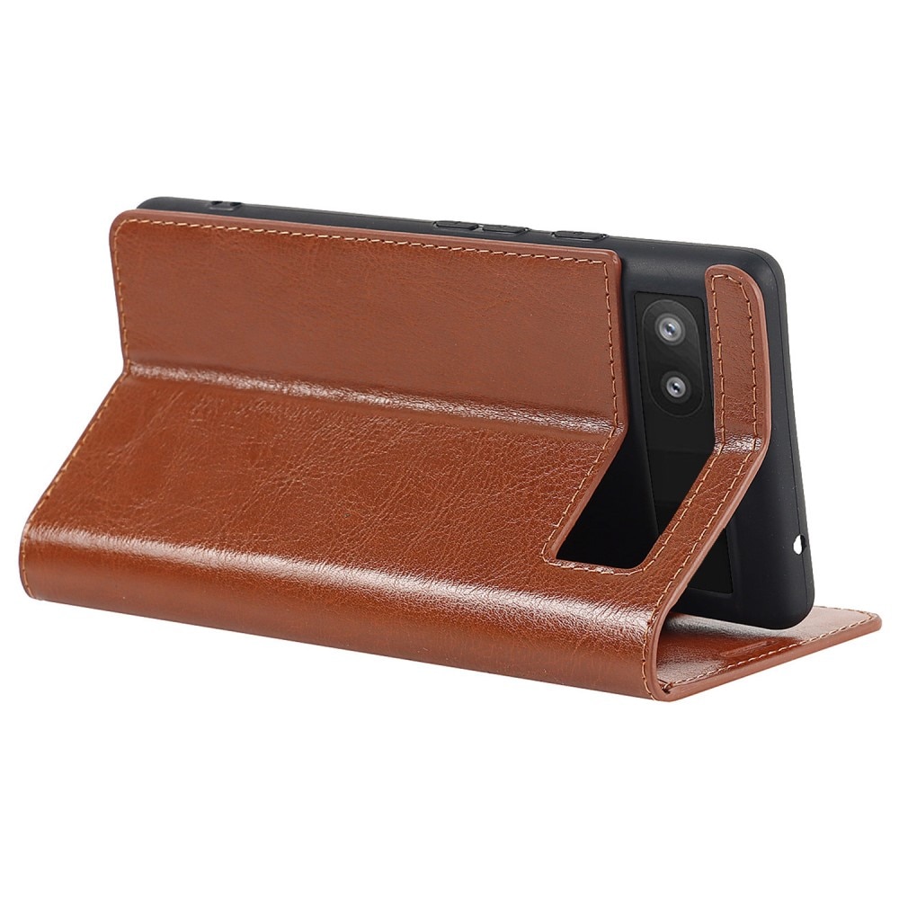 Funda cartera de cuero genuino Google Pixel 6a marrón