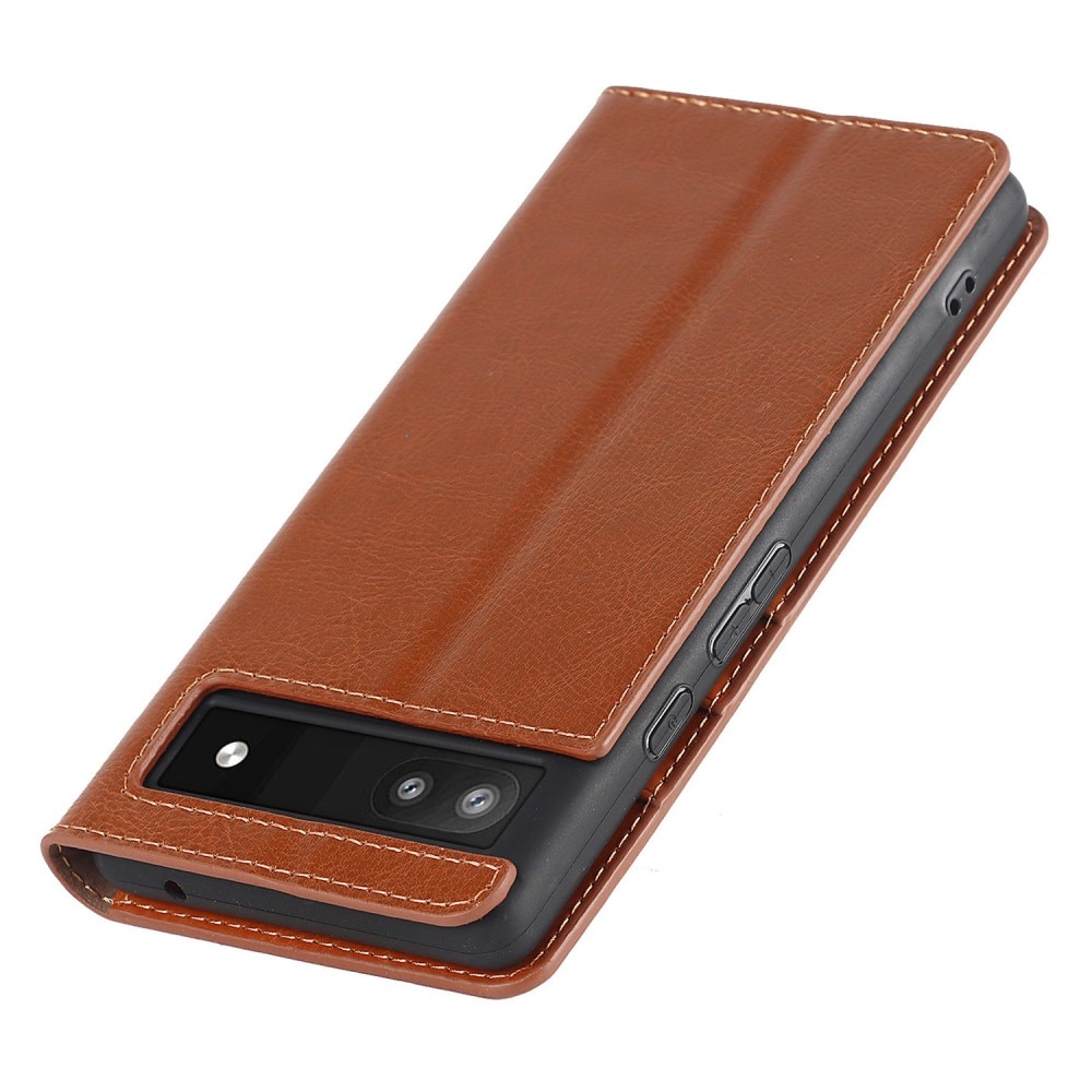 Funda cartera de cuero genuino Google Pixel 6a marrón