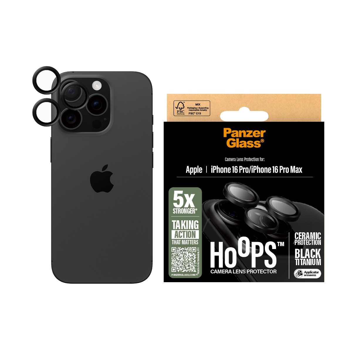 iPhone 16 Pro Hoops Ceramic  Camera Lens Protector Black