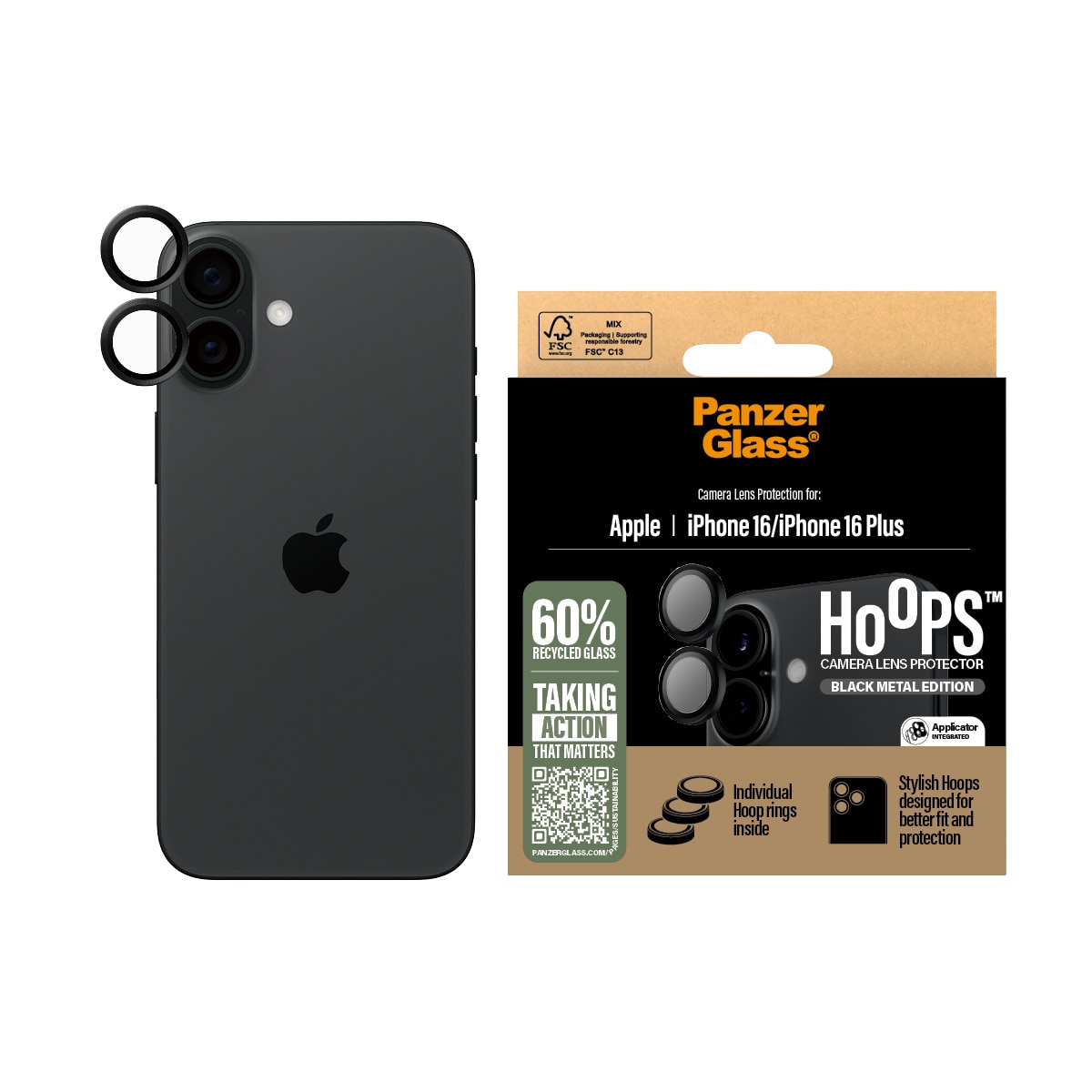 iPhone 16 Plus Hoops Camera Lens Protector Black