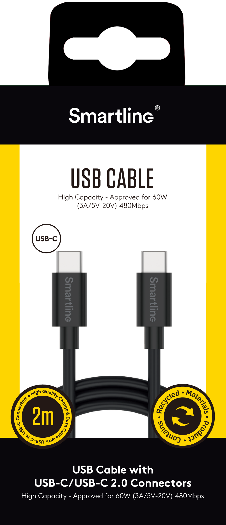 Cable USB-C a USB-C 2 metro, negro