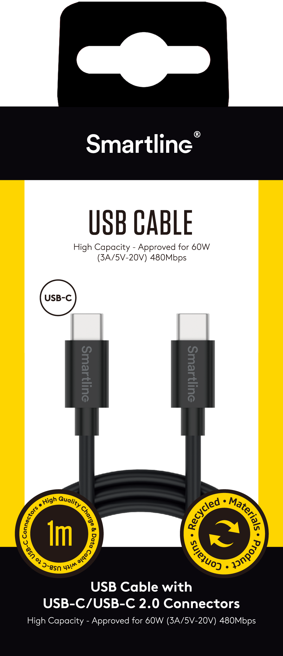 Cable USB-C a USB-C 1 metro, negro