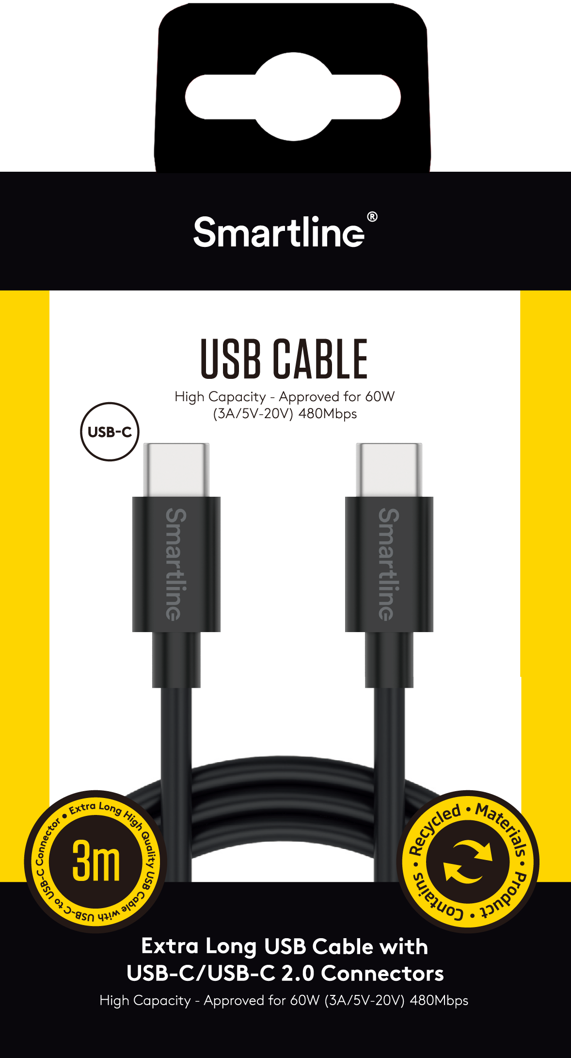 Cable USB-C a USB-C 3 metro, negro