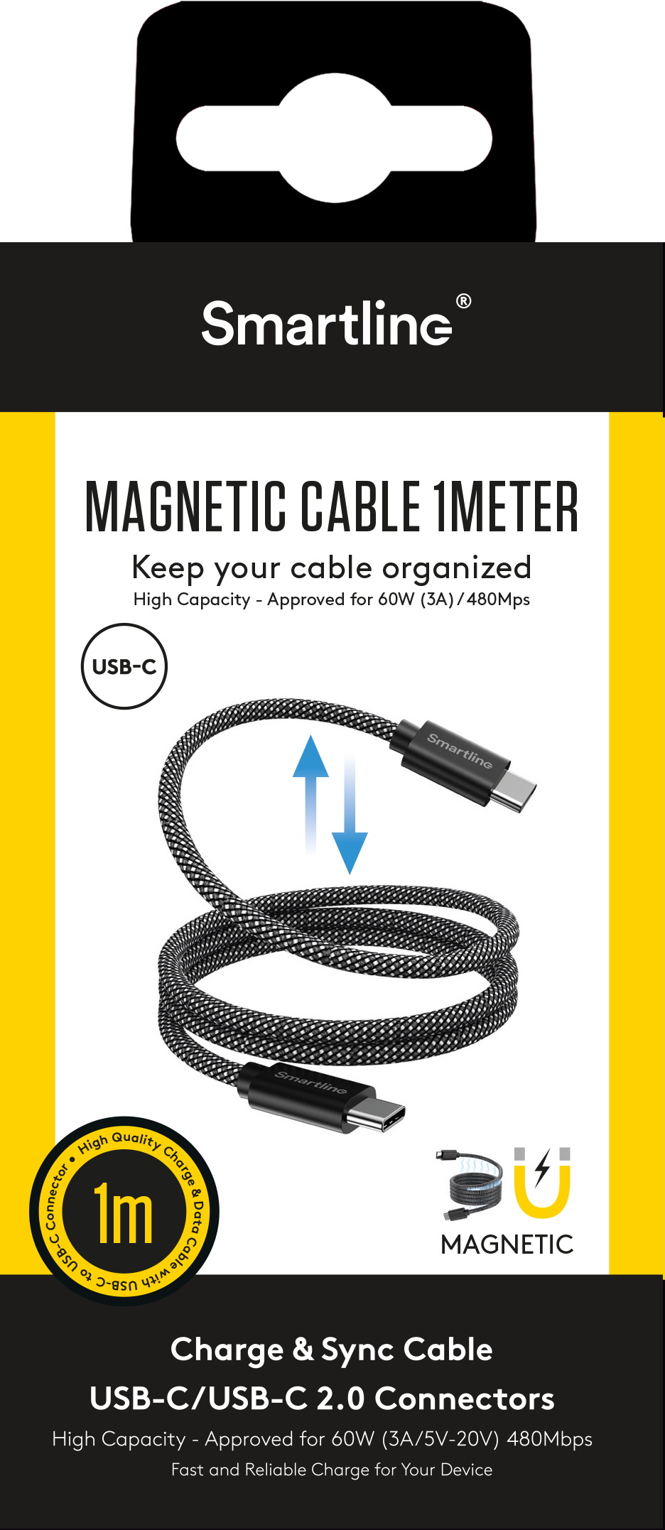 Cable magnético USB-C a USB-C 1m negro