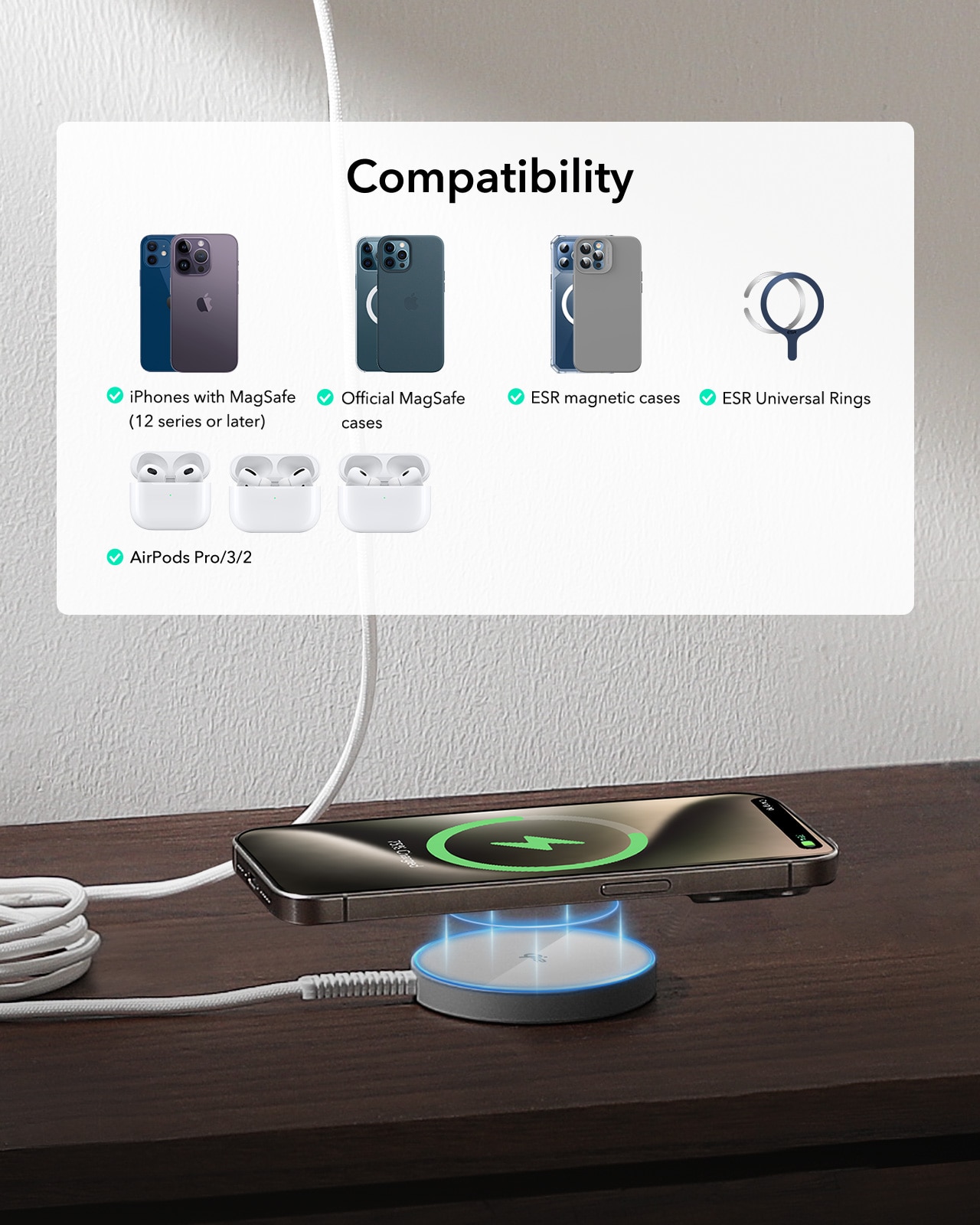 HaloLock Mini Qi2 MagSafe Magnetic Wireless Charger plata