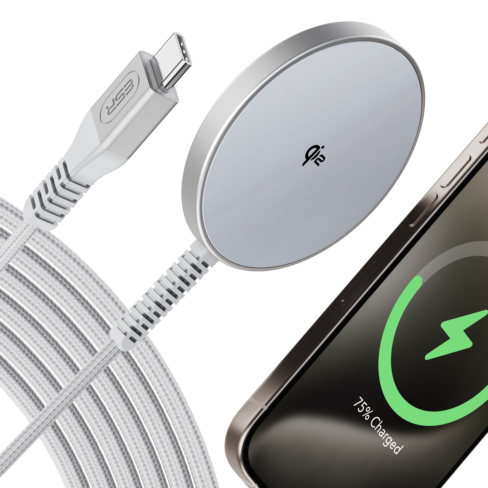 HaloLock Mini Qi2 MagSafe Magnetic Wireless Charger plata