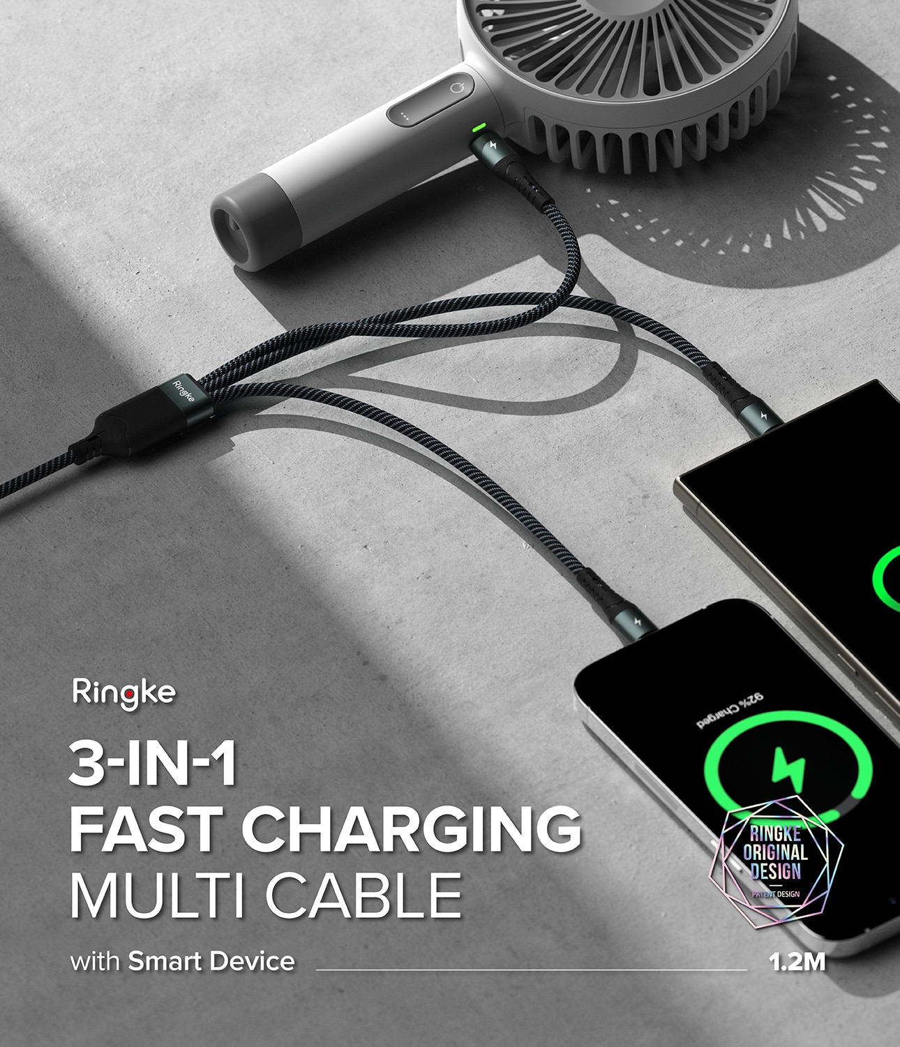 3-in-1 Fast Charging Cable múltiple, negro