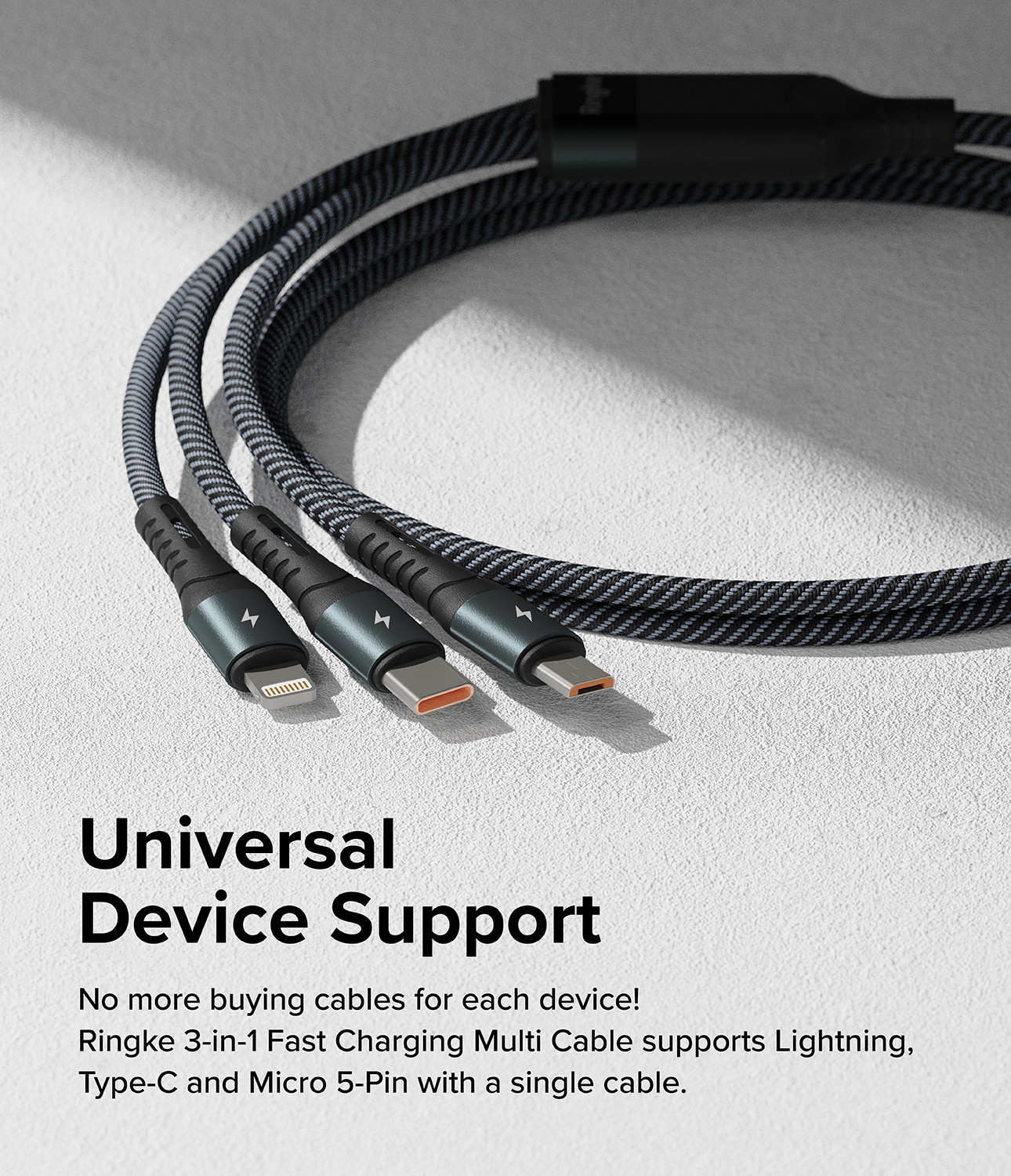 3-in-1 Fast Charging Cable múltiple, negro