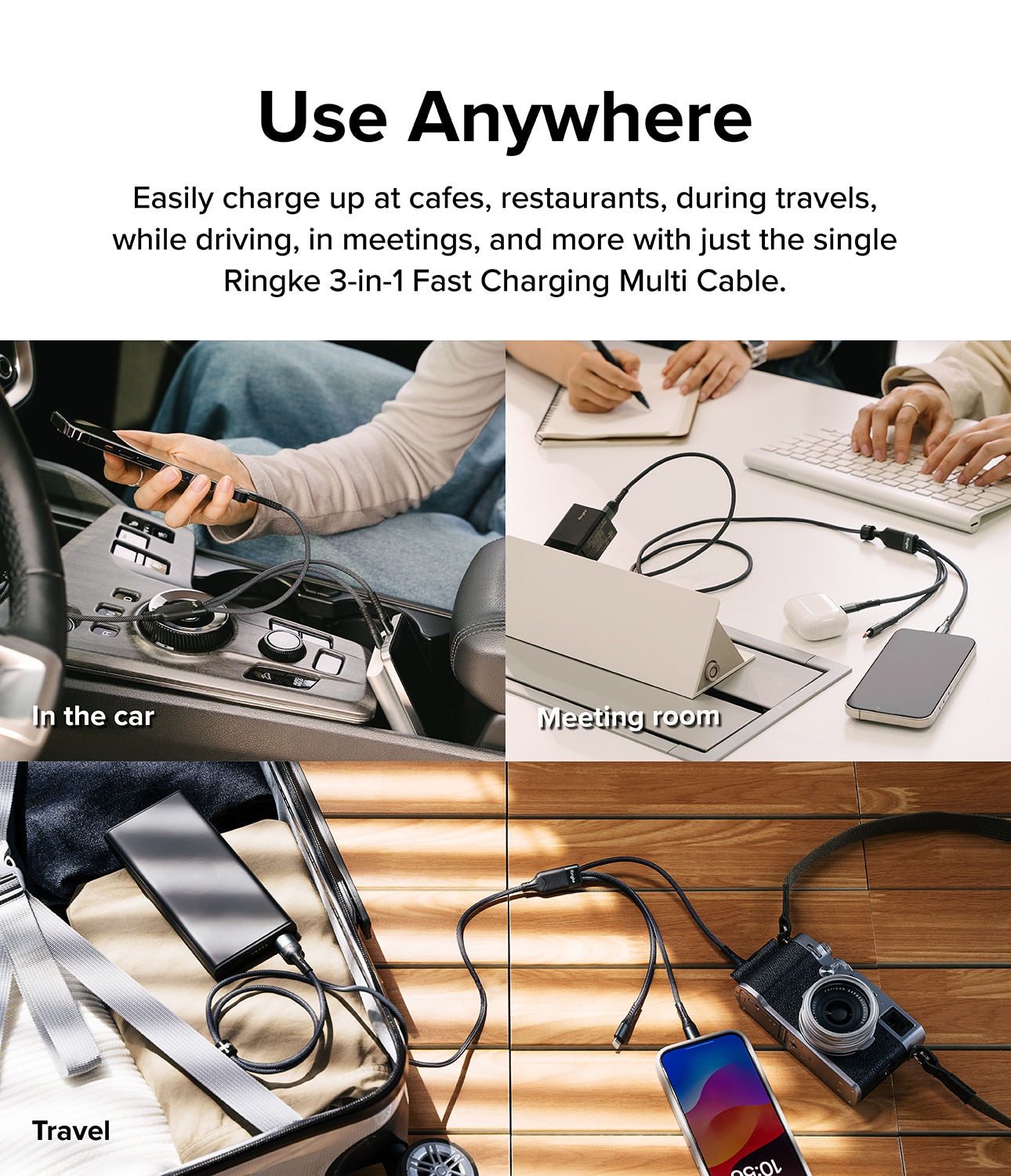 3-in-1 Fast Charging Cable múltiple, negro