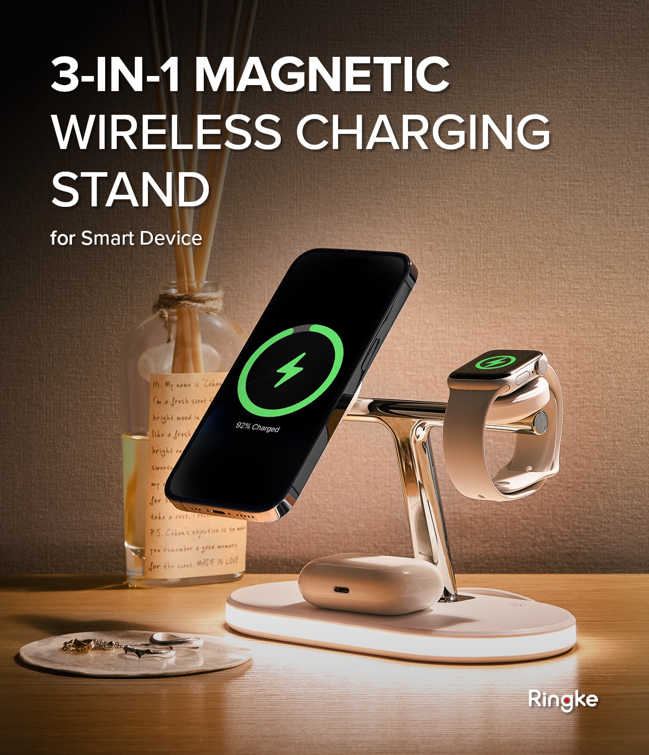 3-in-1 Wireless Charger Stand, blanco