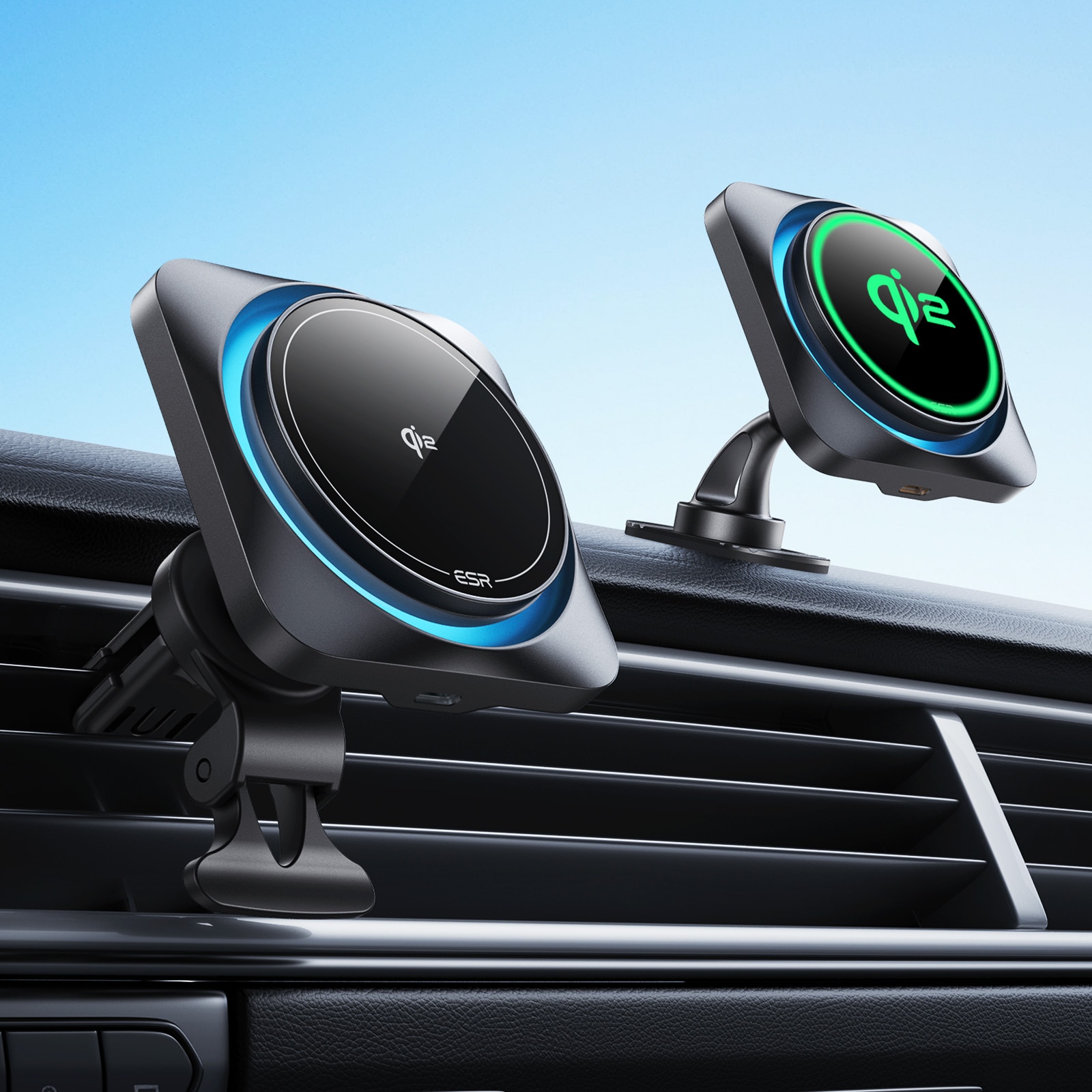 Qi2 HaloLock CryoBoost Wireless Car Charger negro