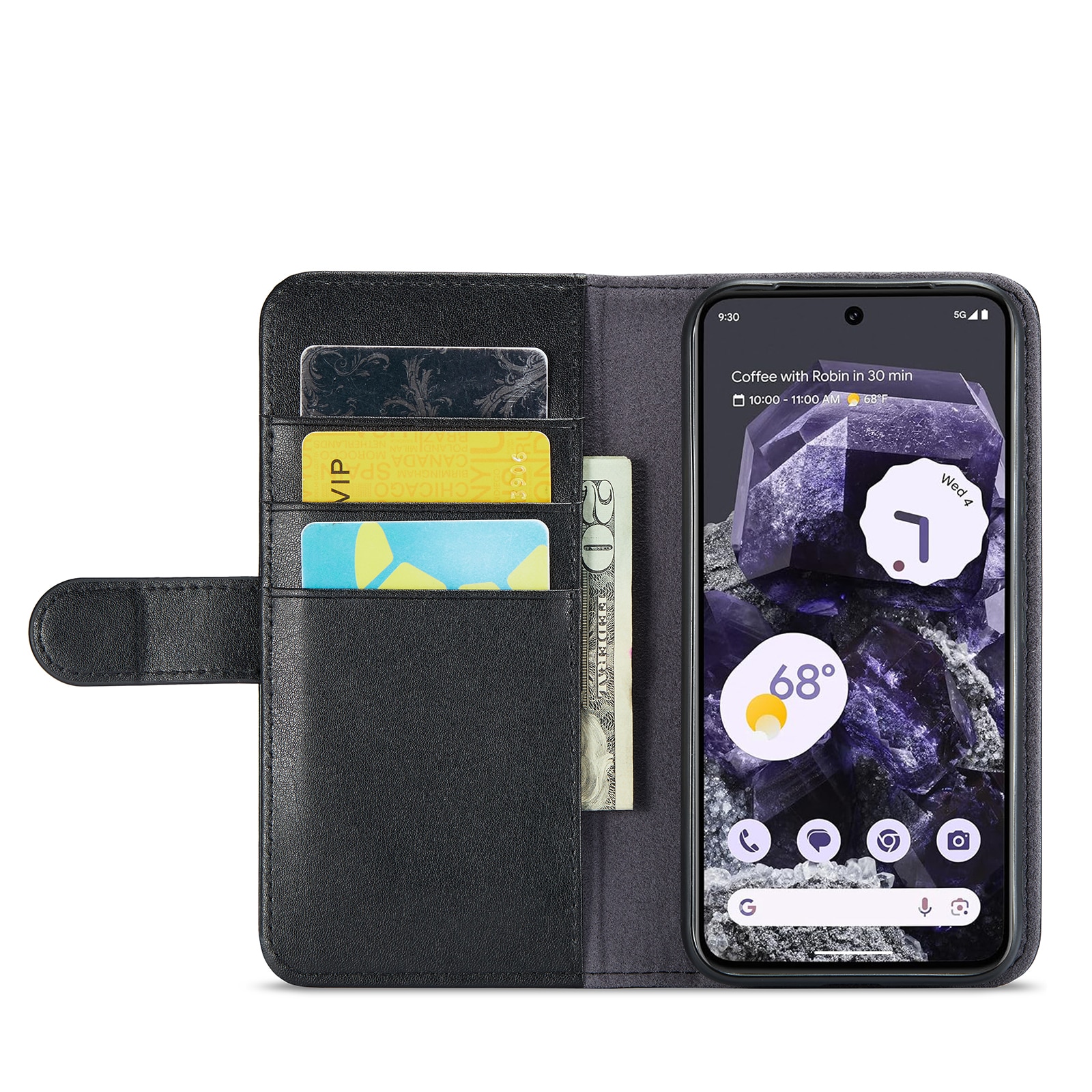 Funda de cuero genuino Google Pixel 8a, negro