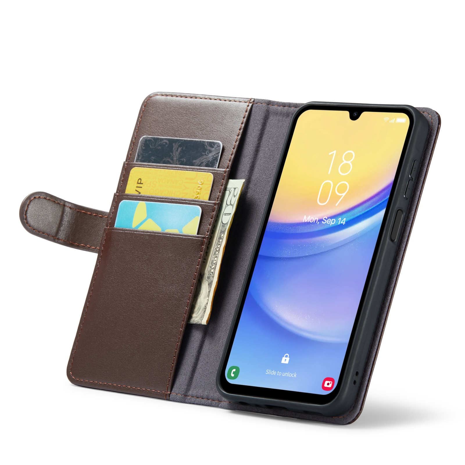 Funda de cuero genuino Samsung Galaxy A15, marrón