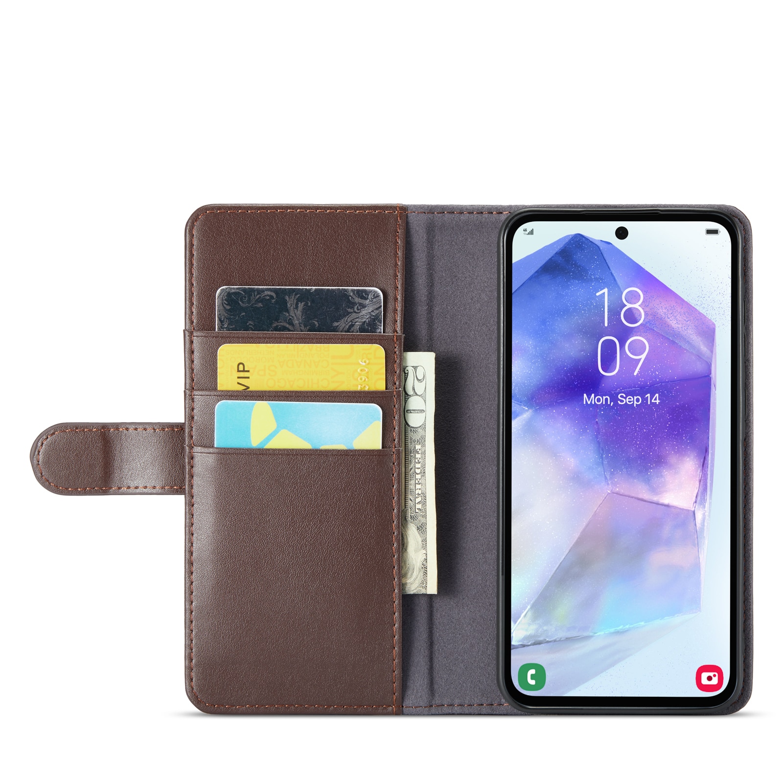 Funda de cuero genuino Samsung Galaxy A55, marrón