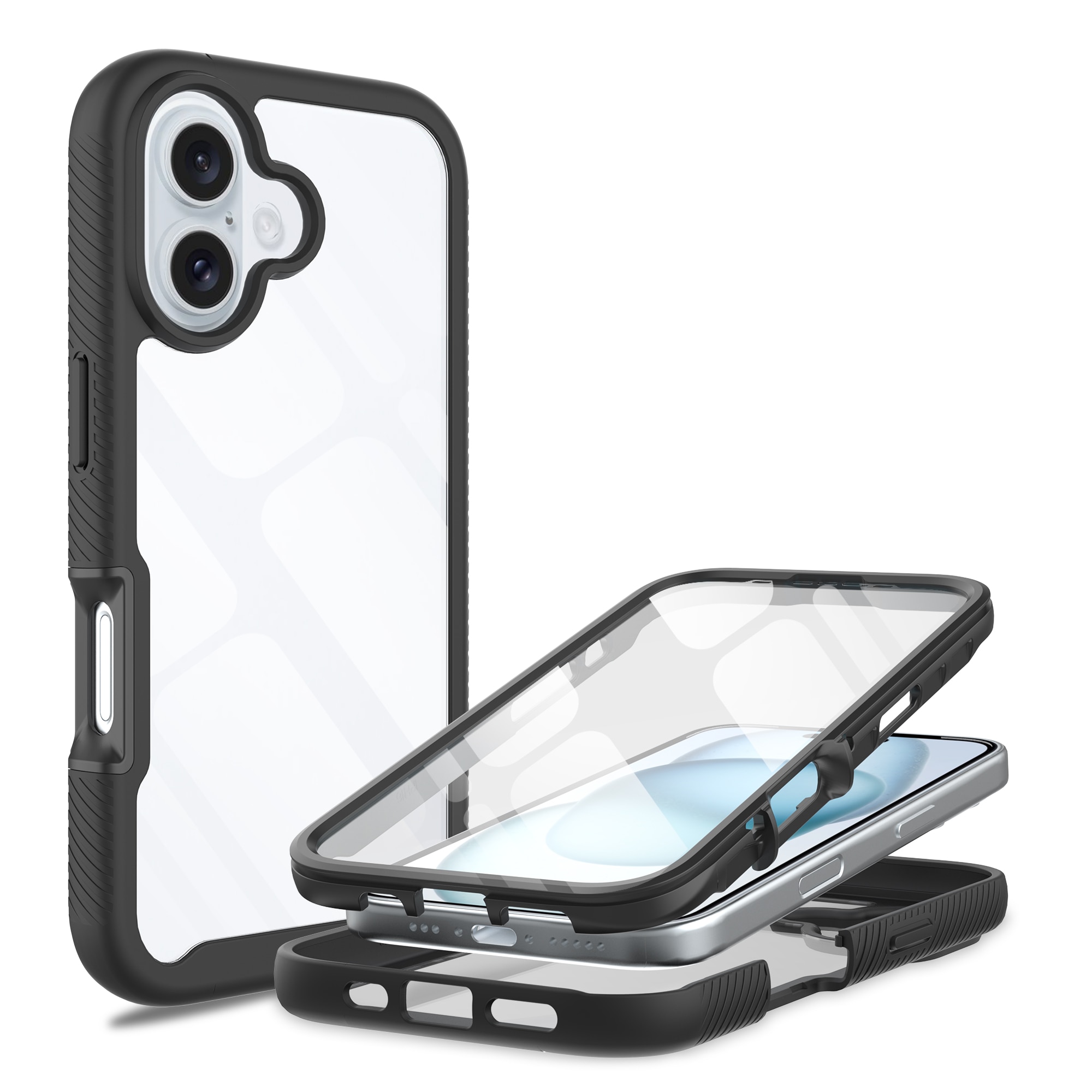 Funda Full Protection iPhone 16 Plus negro/transparente