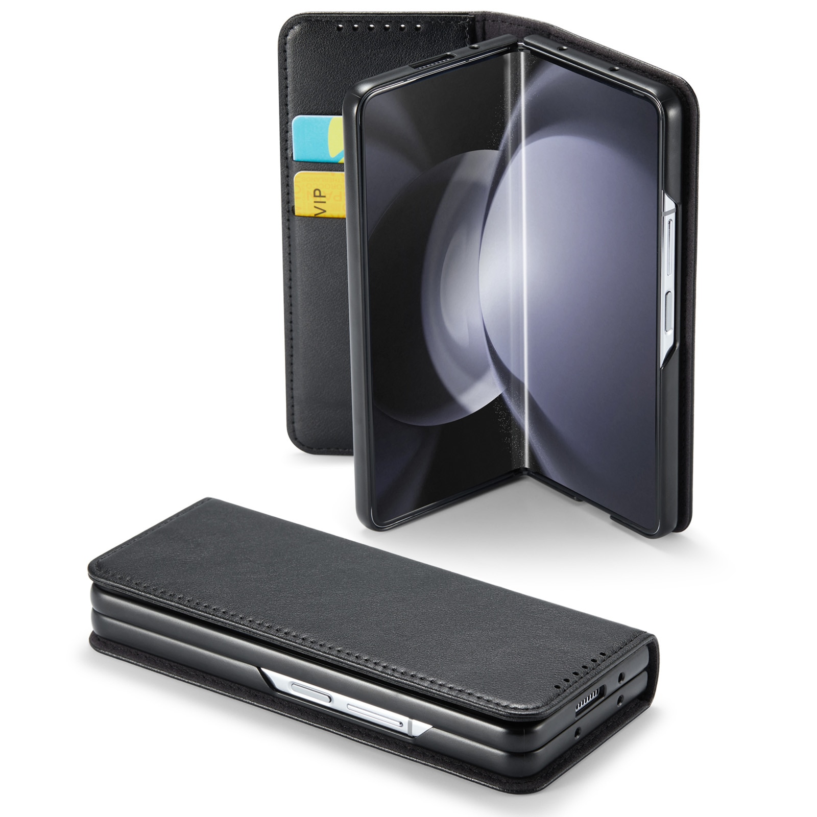 Funda de cuero genuino Samsung Galaxy Z Fold 6, negro