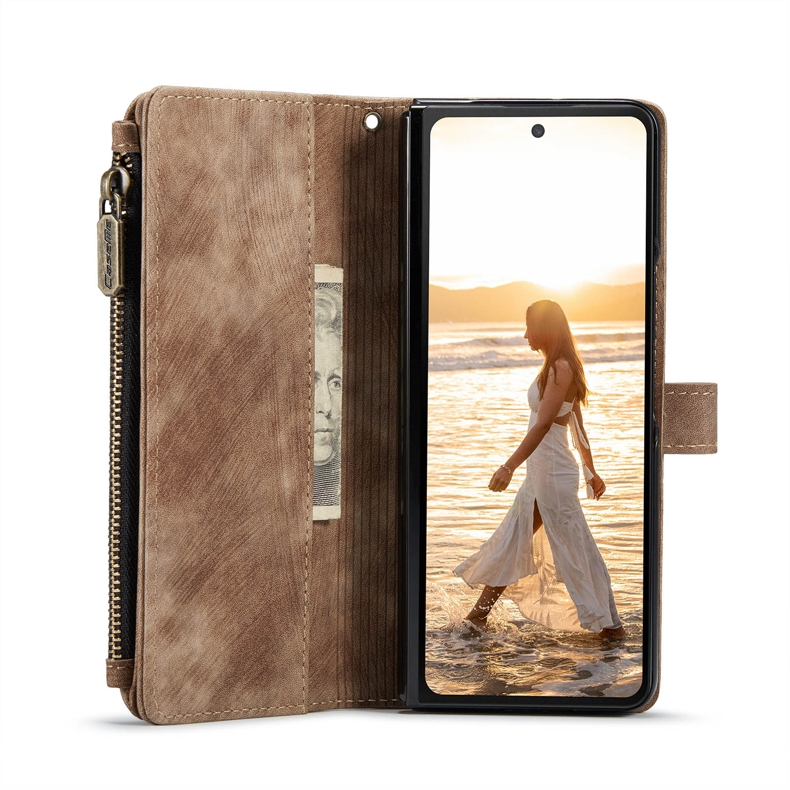 Cartera Zipper Samsung Galaxy Z Fold 6 marrón