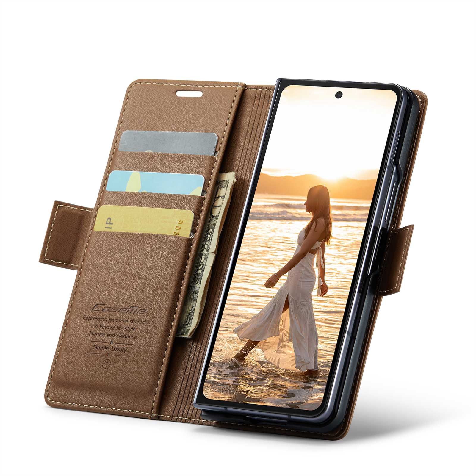 Funda delgada con solapa anti-RFID Samsung Galaxy Z Fold 6 marrón