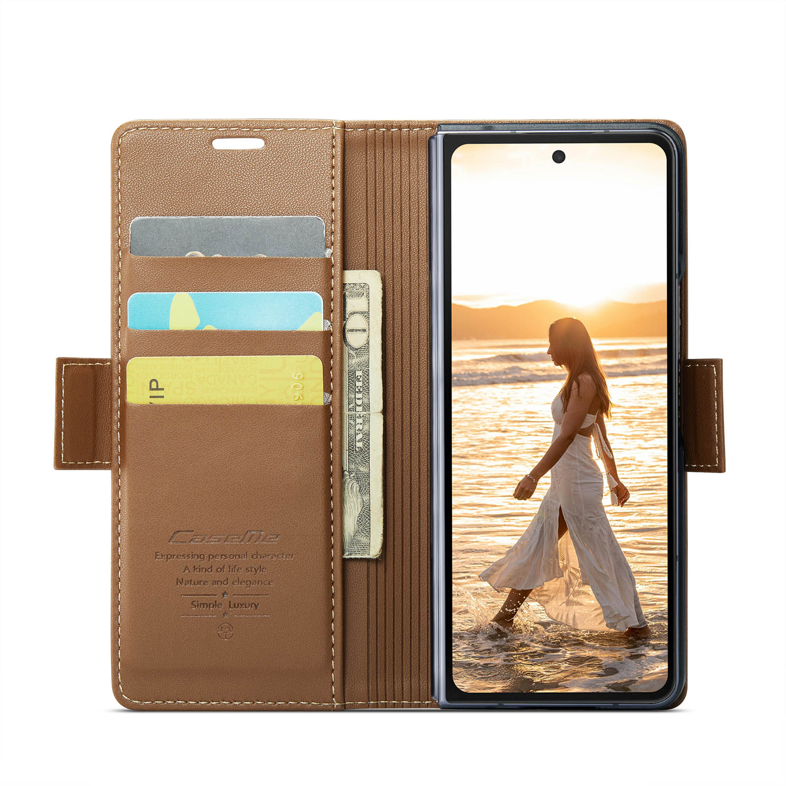 Funda delgada con solapa anti-RFID Samsung Galaxy Z Fold 6 marrón