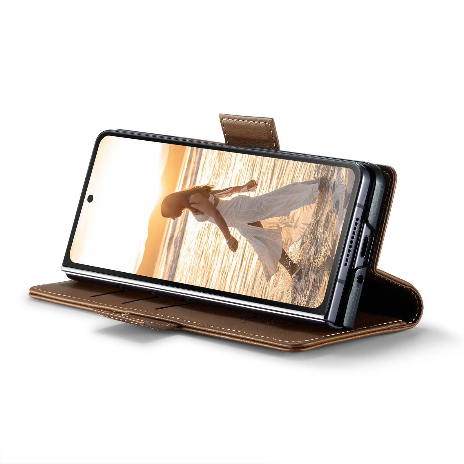 Funda delgada con solapa anti-RFID Samsung Galaxy Z Fold 6 marrón