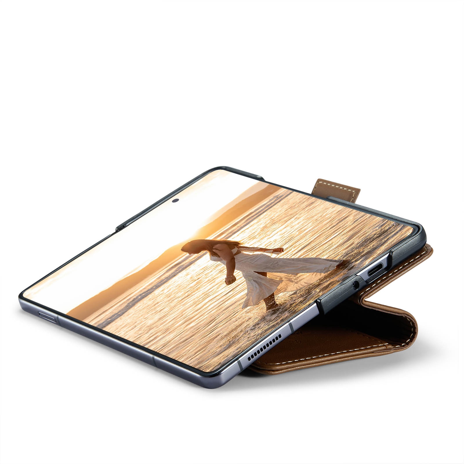 Funda delgada con solapa anti-RFID Samsung Galaxy Z Fold 6 marrón