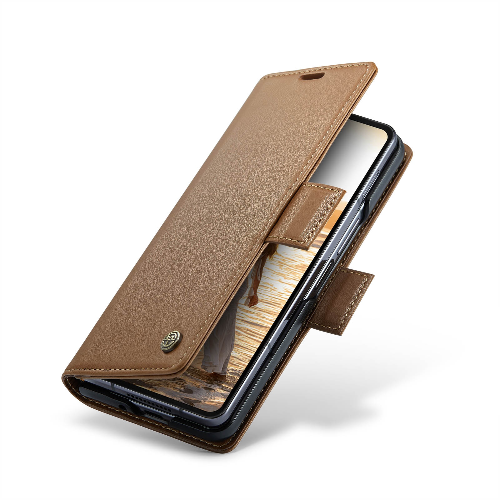 Funda delgada con solapa anti-RFID Samsung Galaxy Z Fold 6 marrón