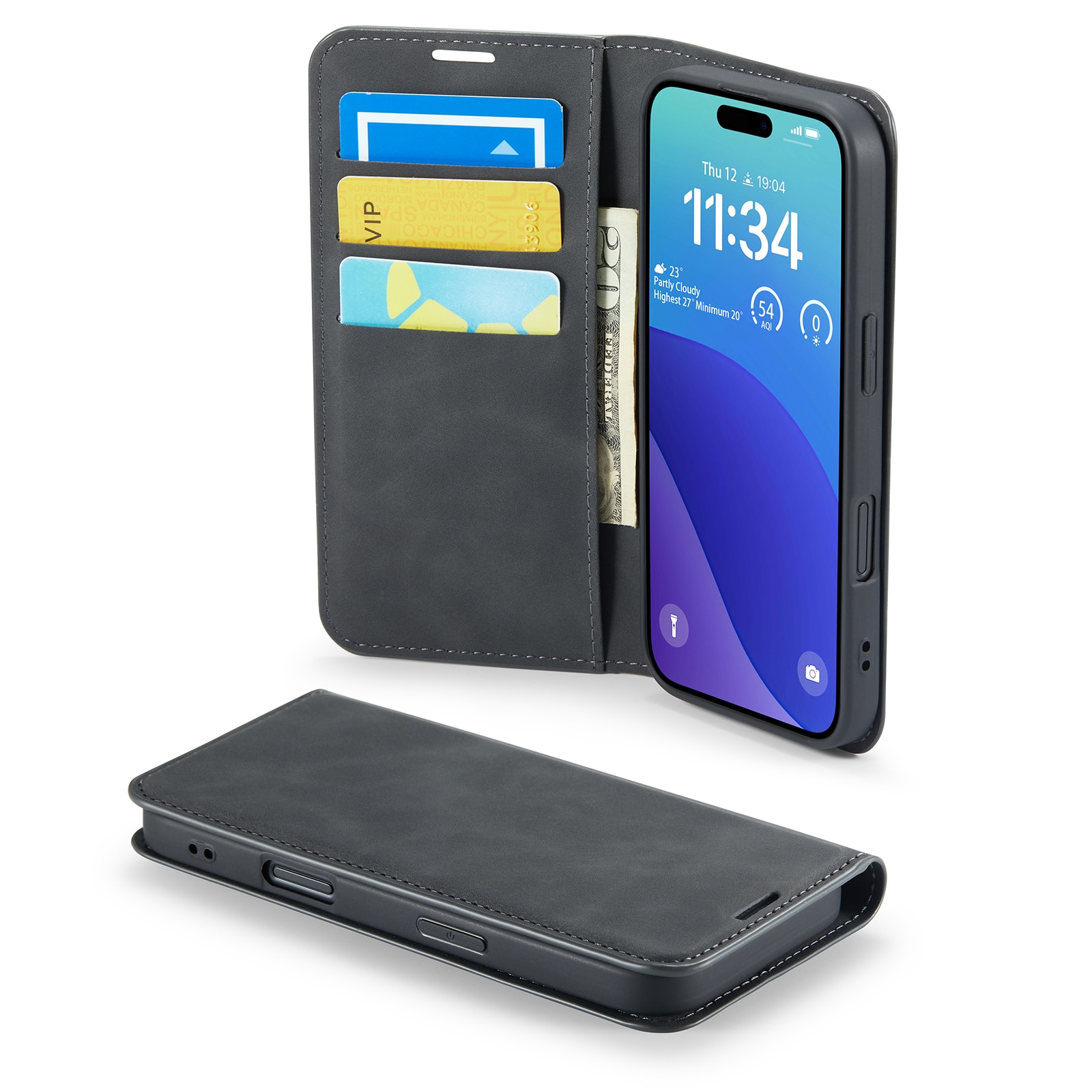 Funda delgada cartera iPhone 16 Pro negro