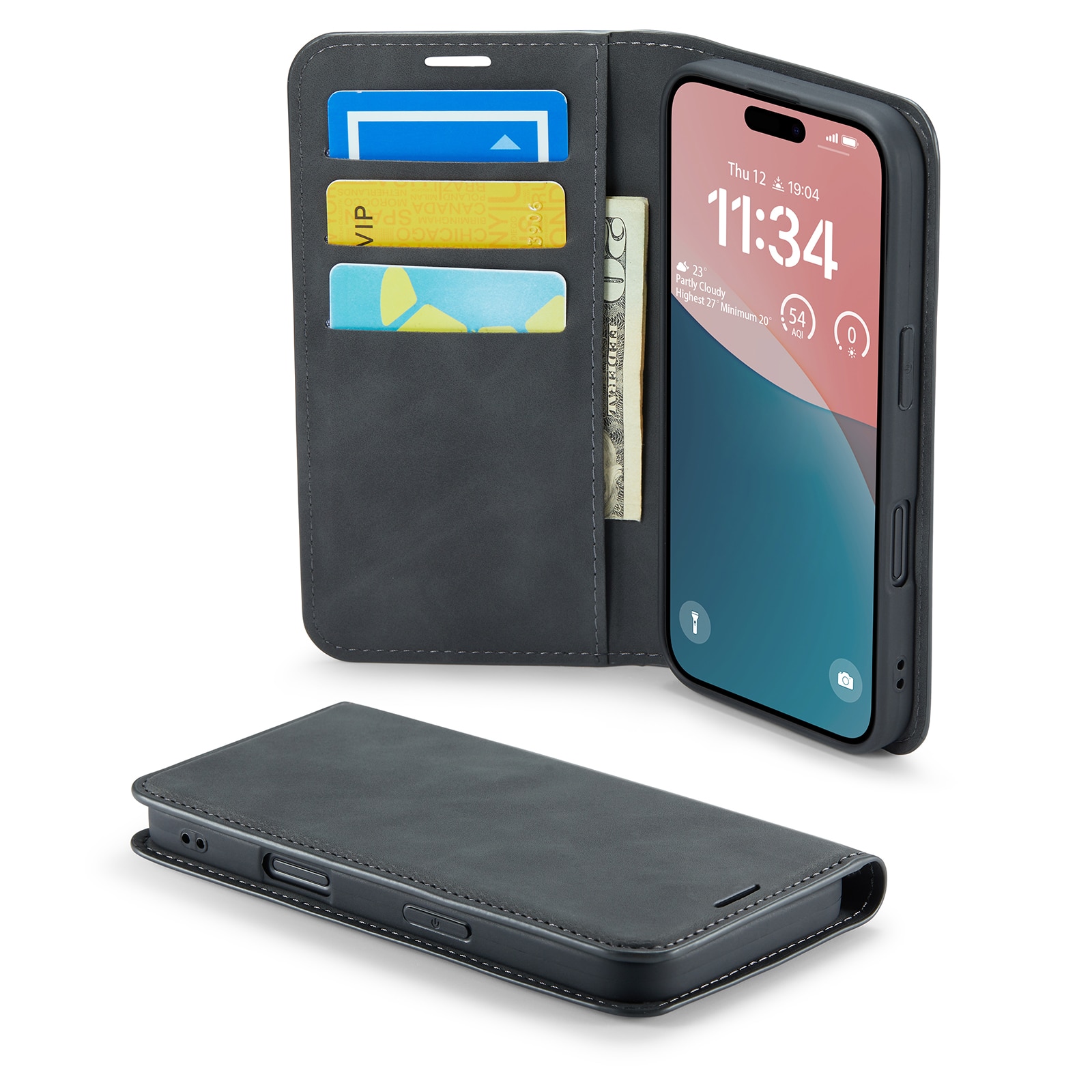 Funda delgada cartera iPhone 16 Plus negro