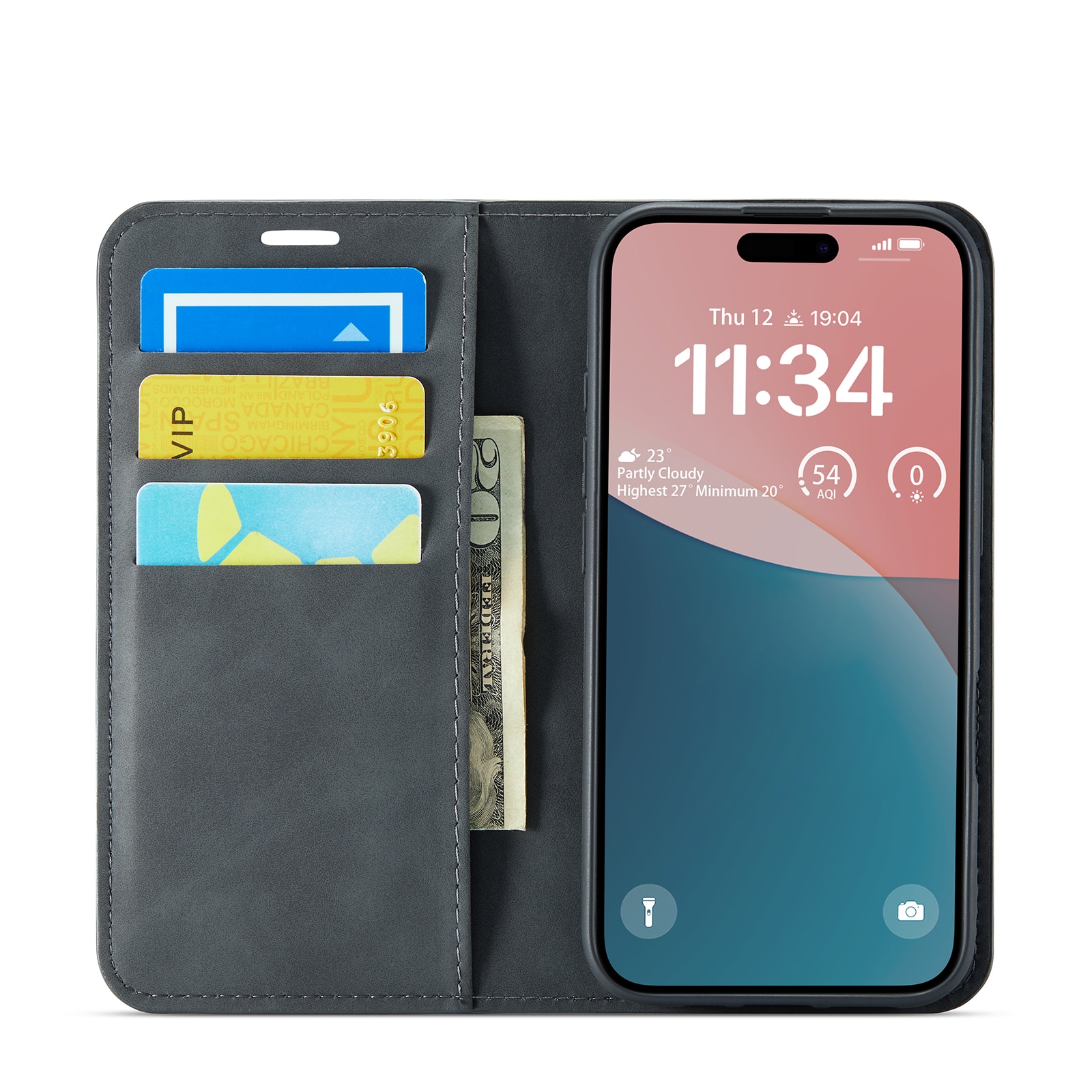 Funda delgada cartera iPhone 16 Plus negro