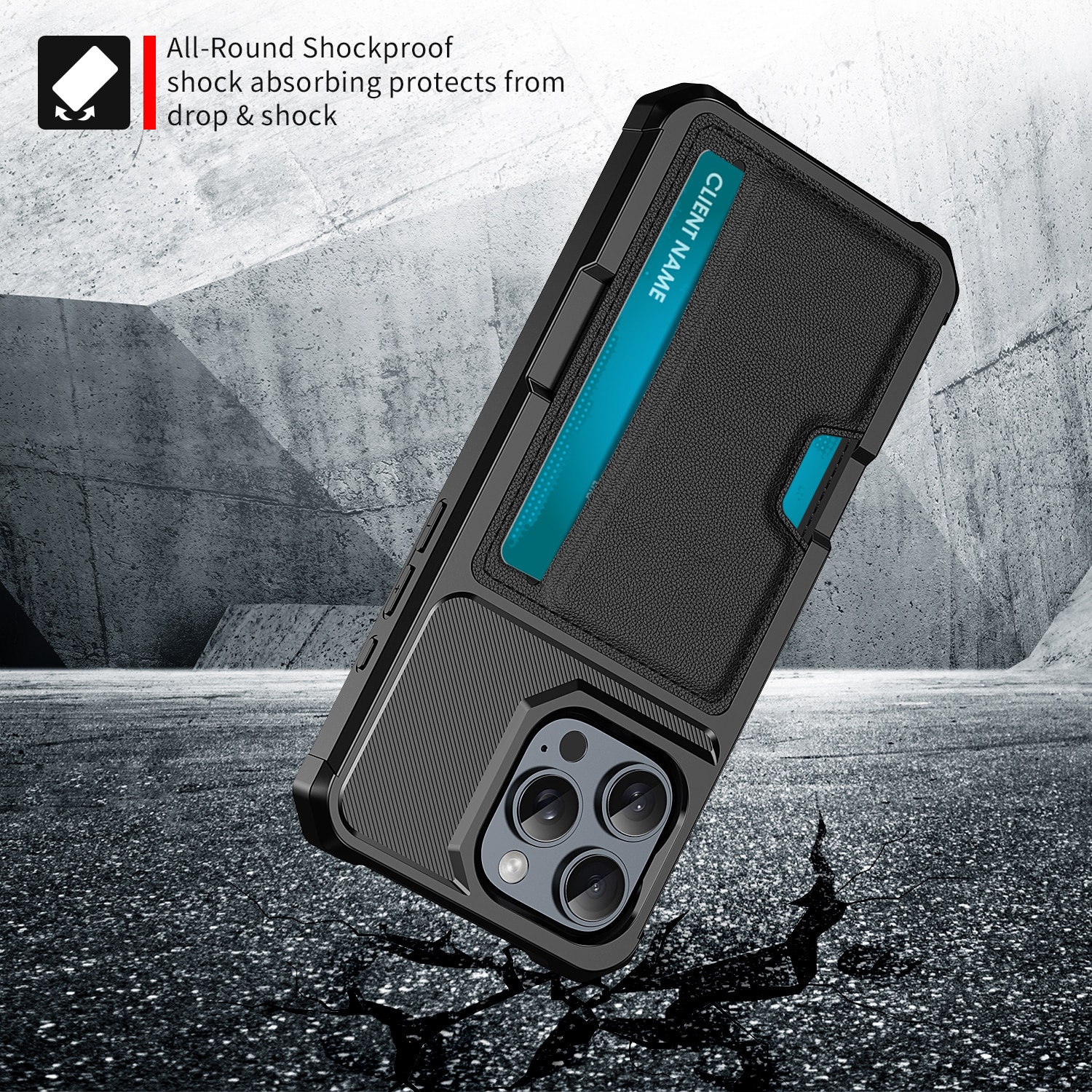 Funda Tough Card Case iPhone 16 Pro Max negro