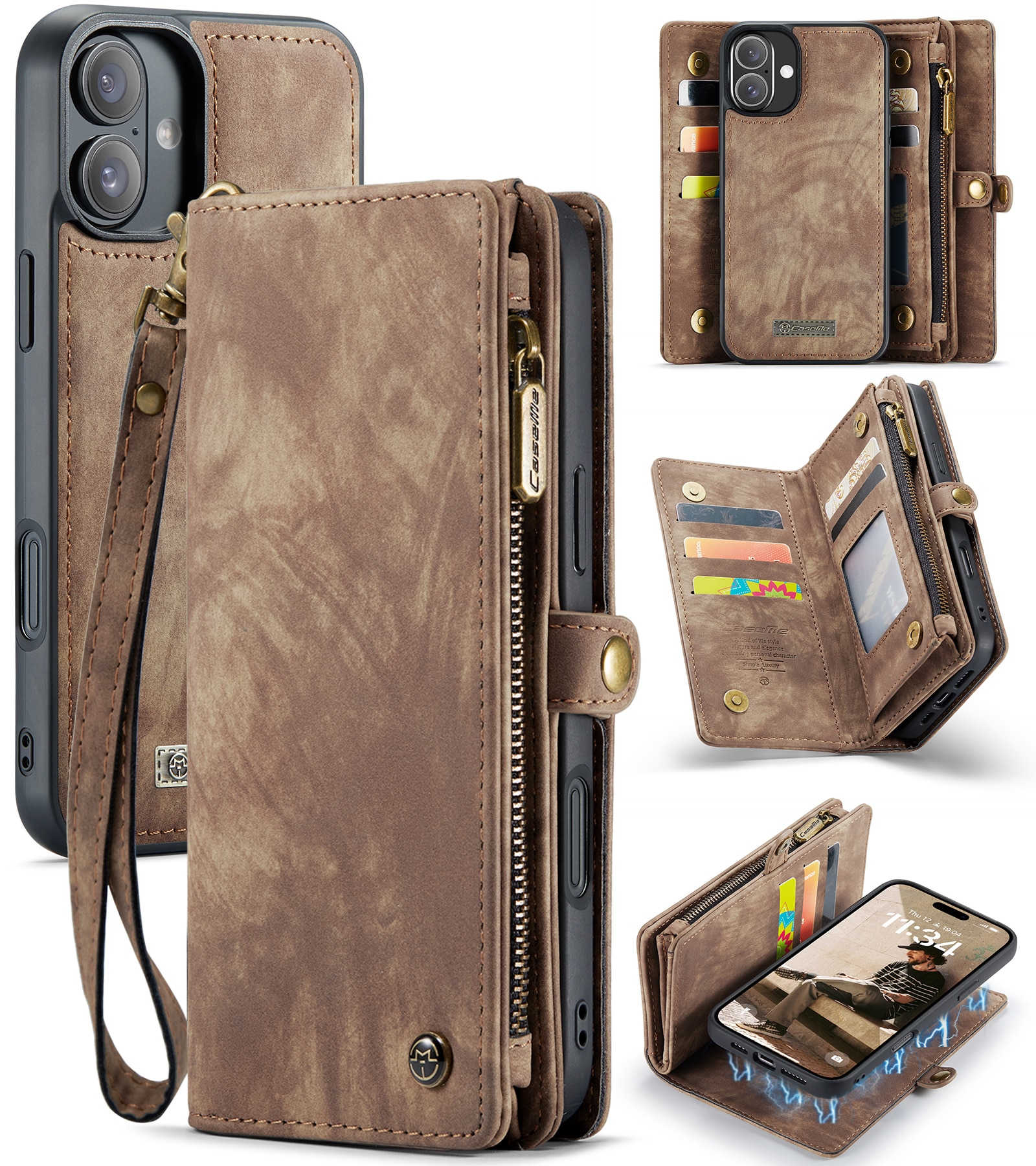 Cartera Multi-Slot iPhone 16 Plus marrón