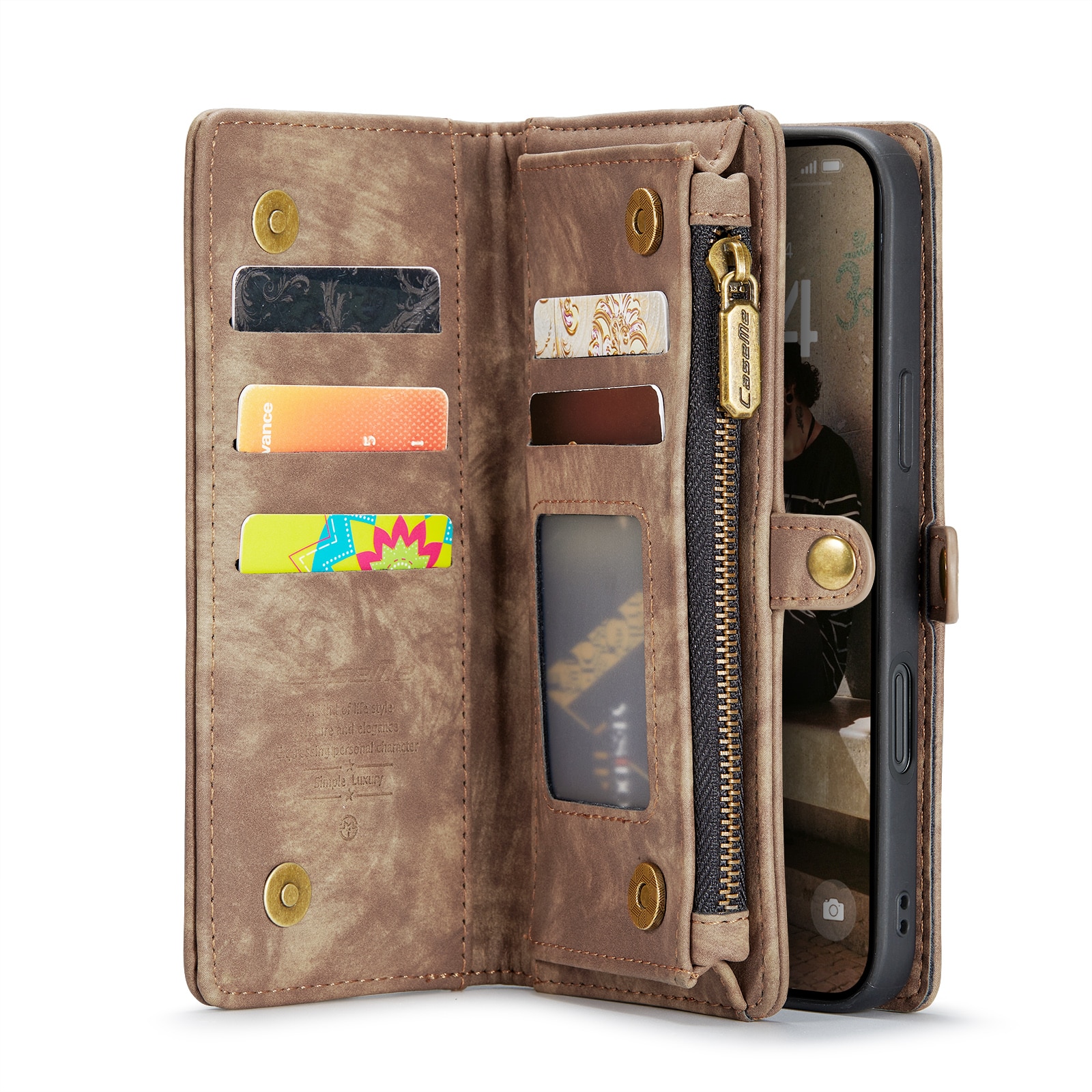 Cartera Multi-Slot iPhone 16 Plus marrón