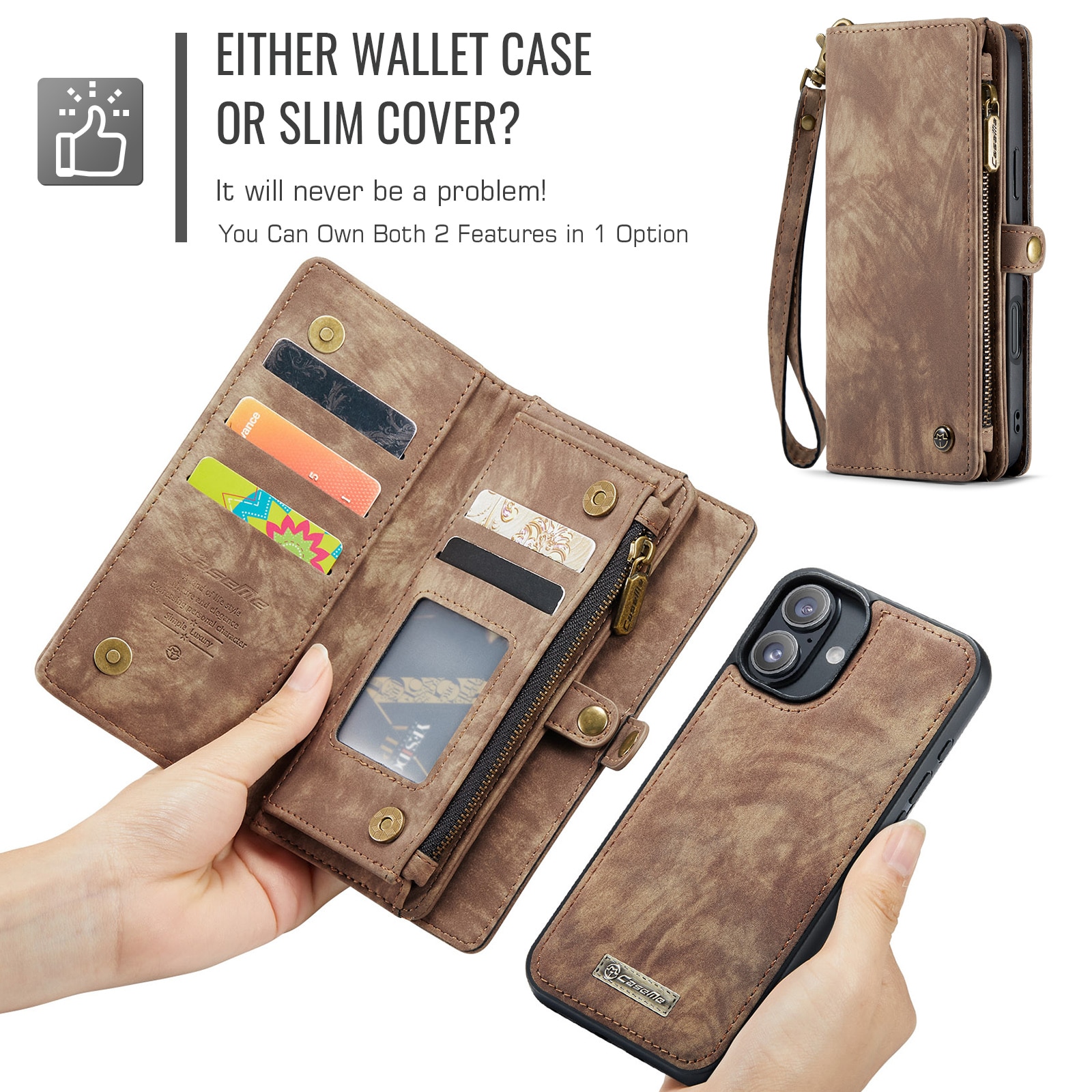 Cartera Multi-Slot iPhone 16 Plus marrón