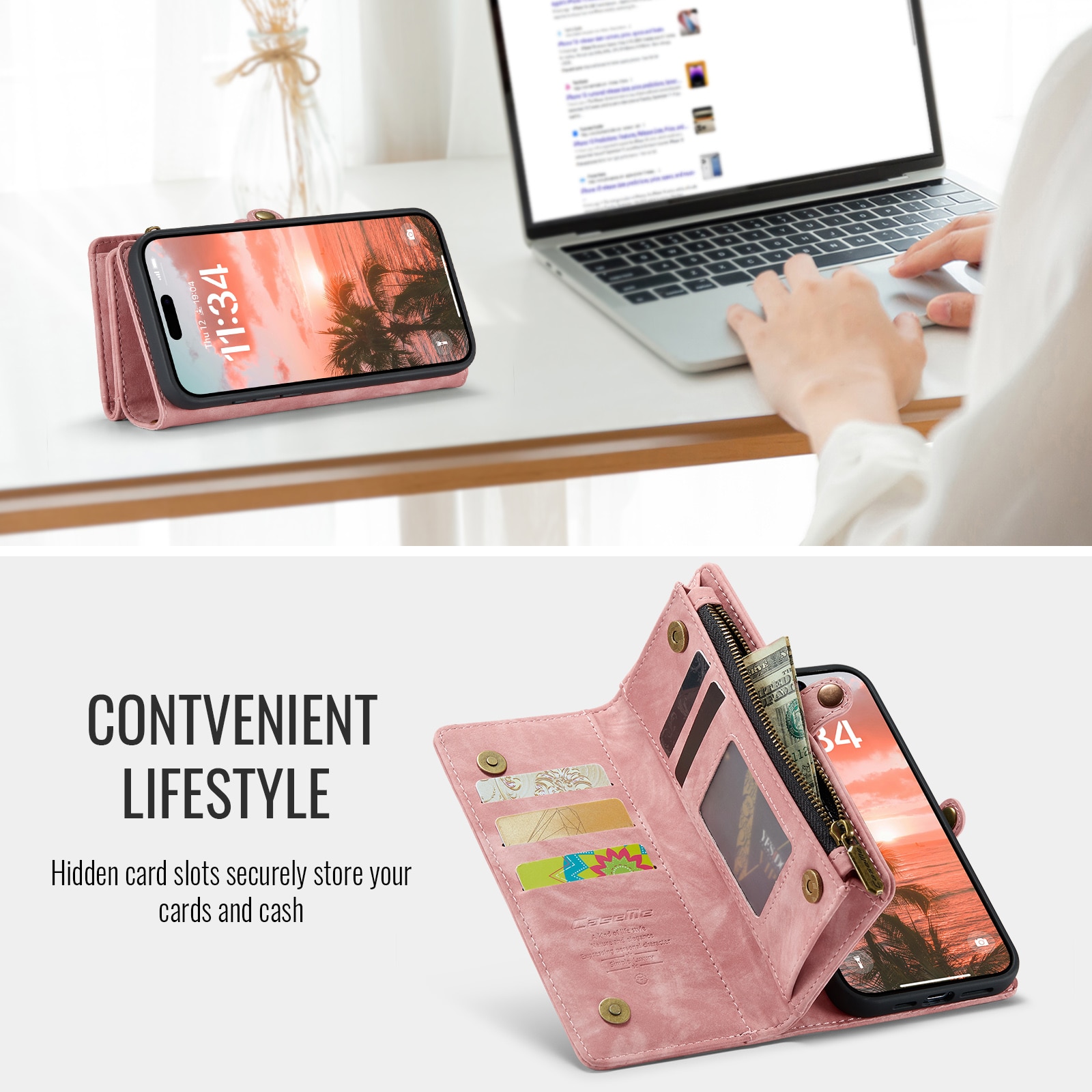 Cartera Multi-Slot iPhone 16 Plus rosado