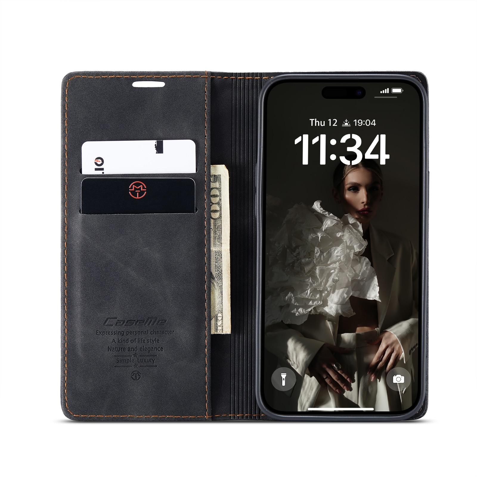 Funda delgada con solapa iPhone 16 Plus Negro