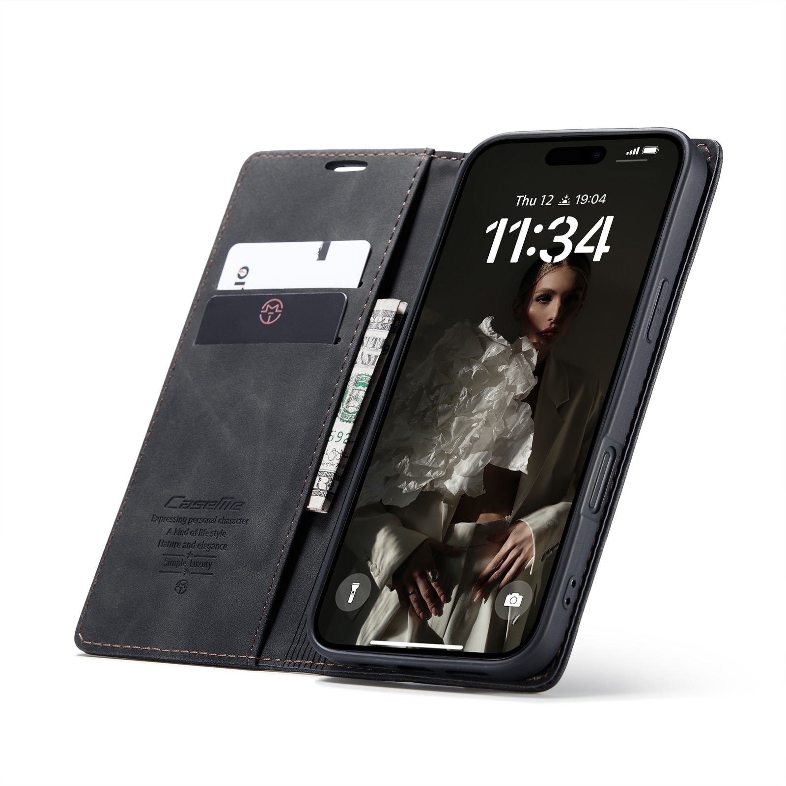 Funda delgada con solapa iPhone 16 Plus Negro