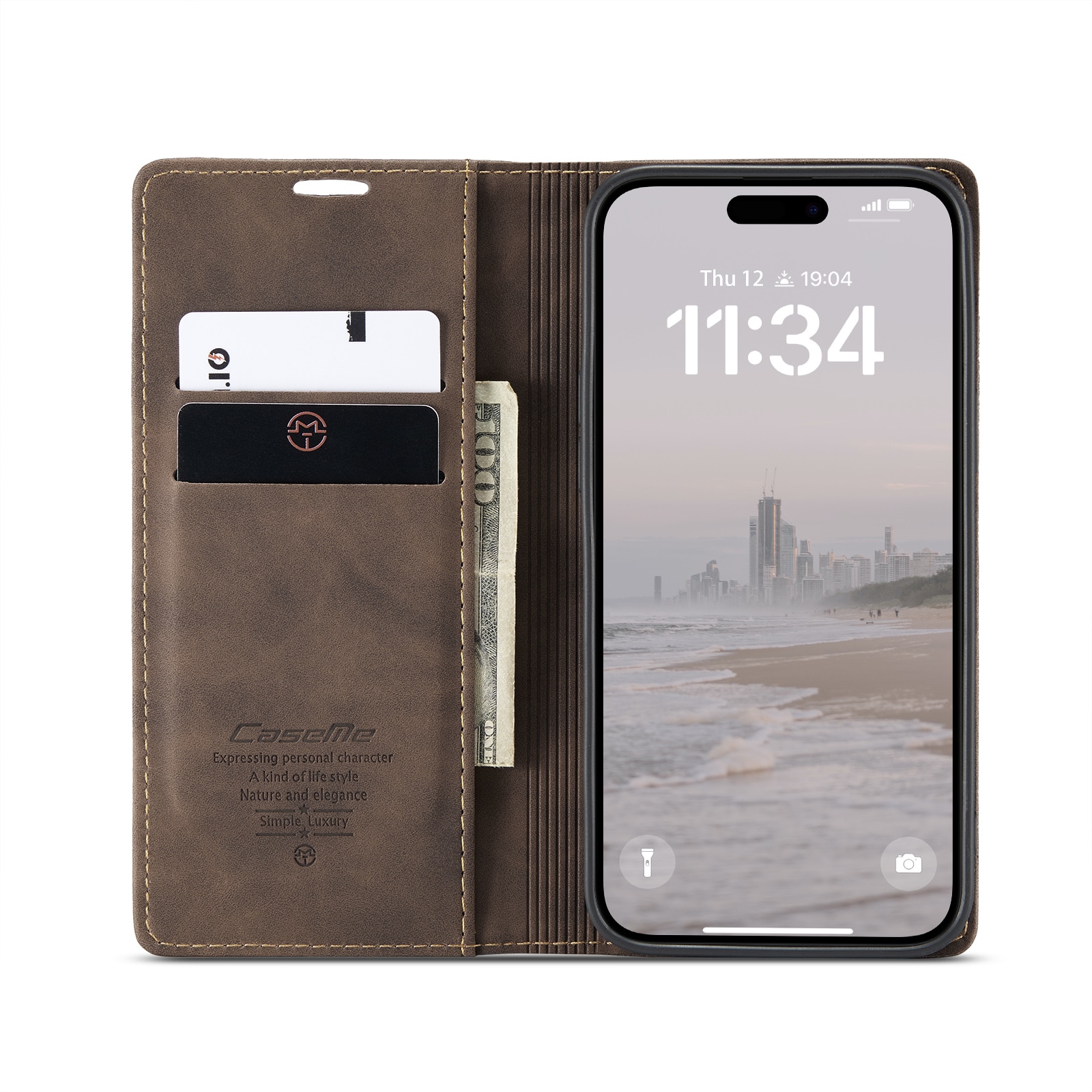 Funda delgada con solapa iPhone 16 Marrón