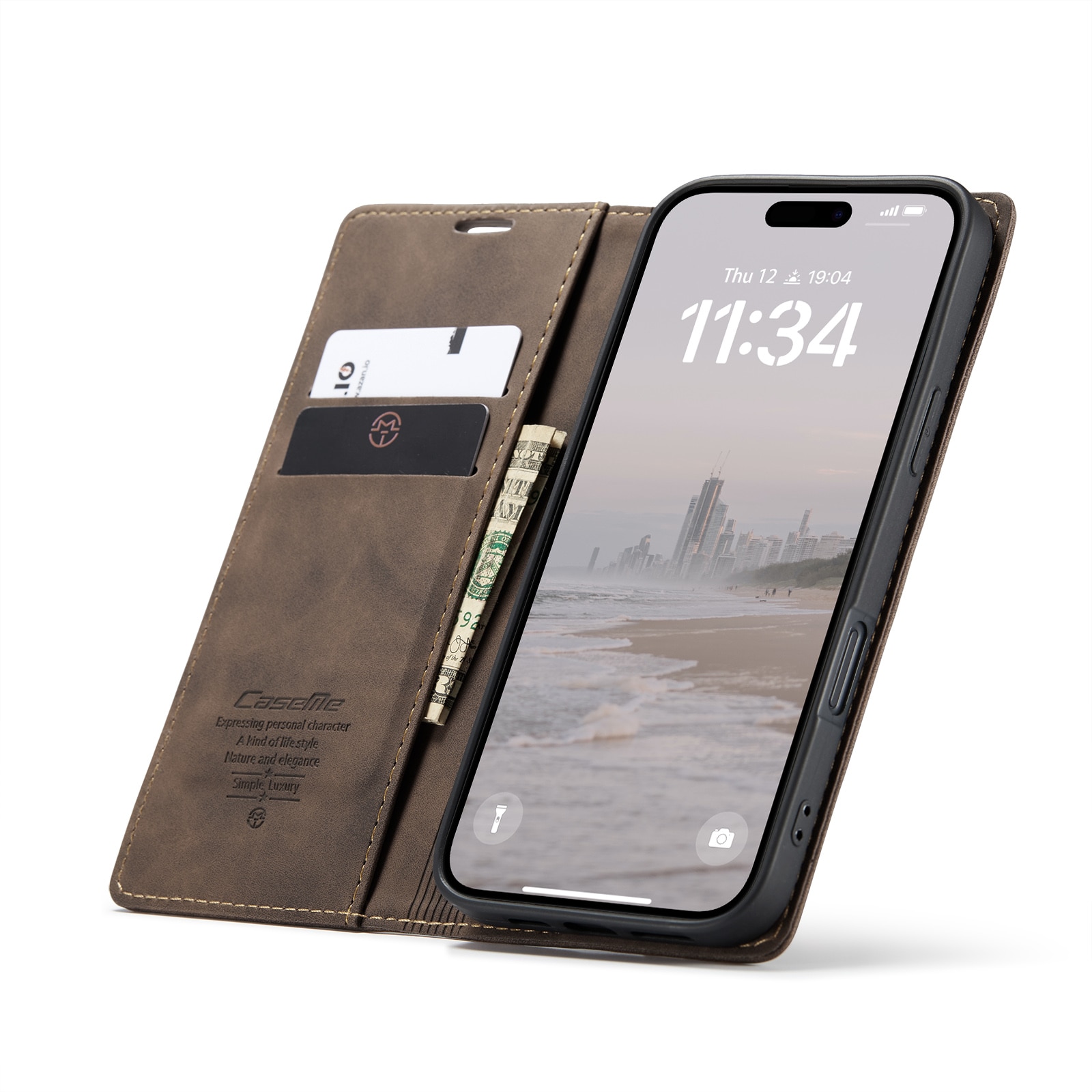 Funda delgada con solapa iPhone 16 Plus Marrón