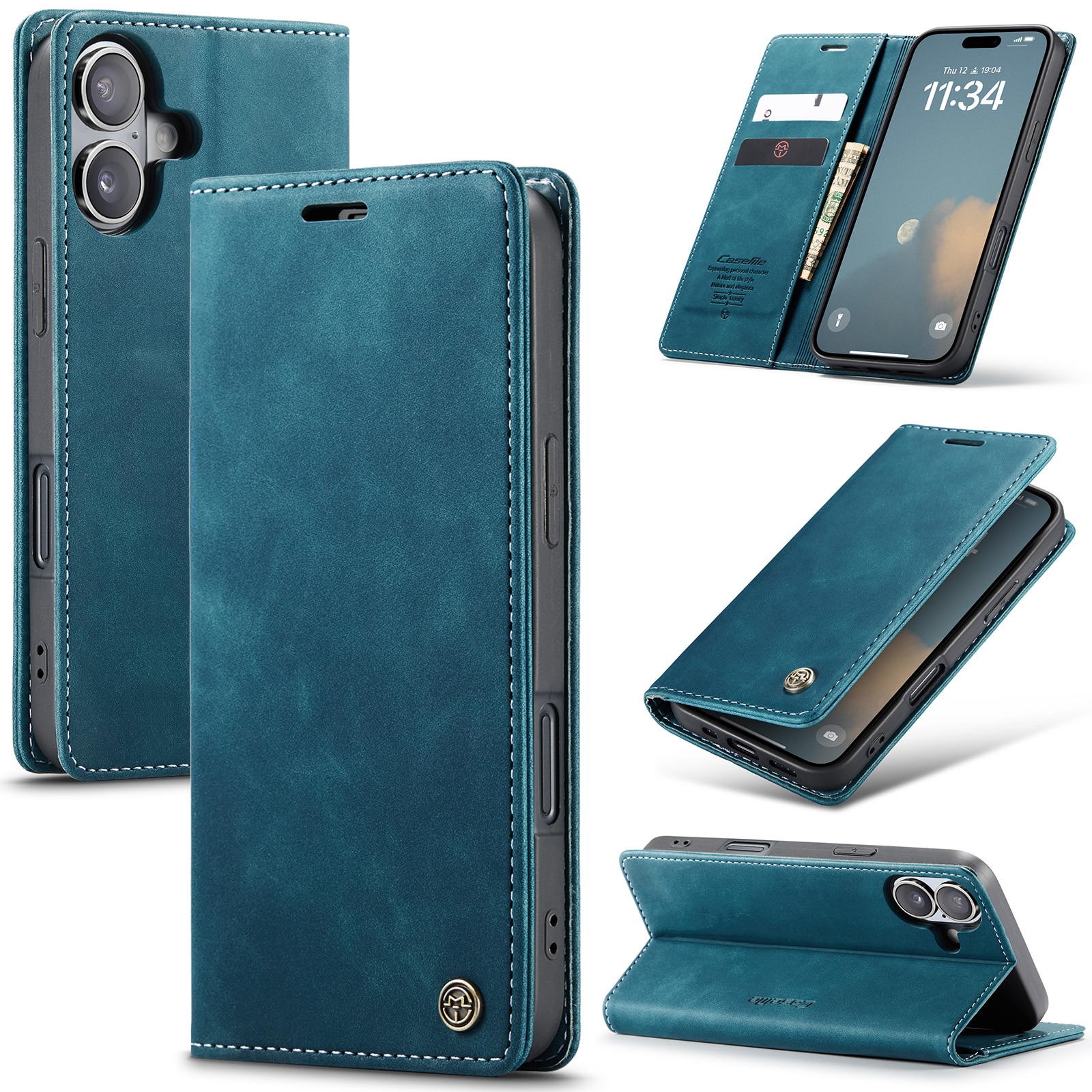 Funda delgada con solapa iPhone 16 Plus Azul