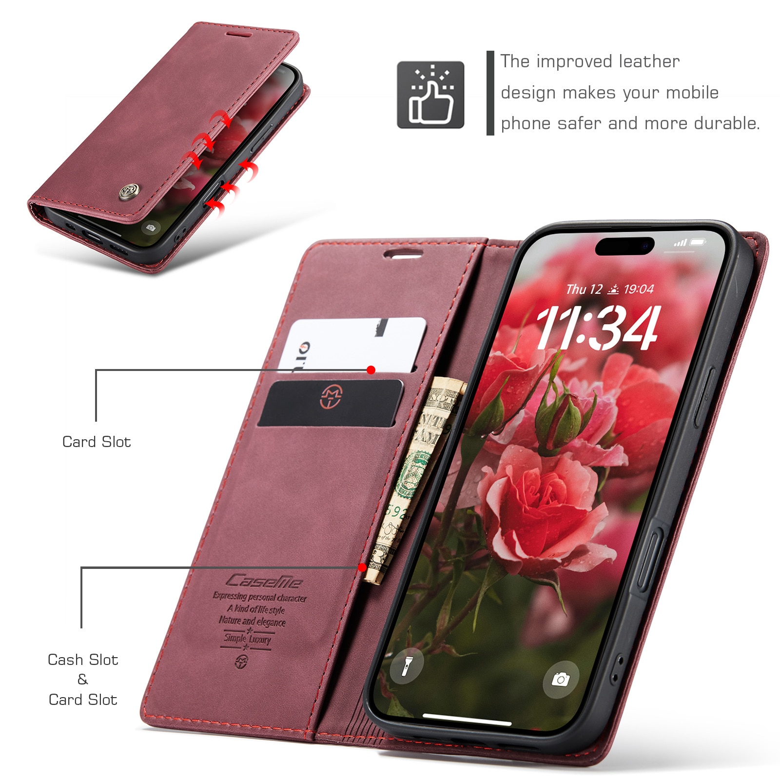 Funda delgada con solapa iPhone 16 Rojo