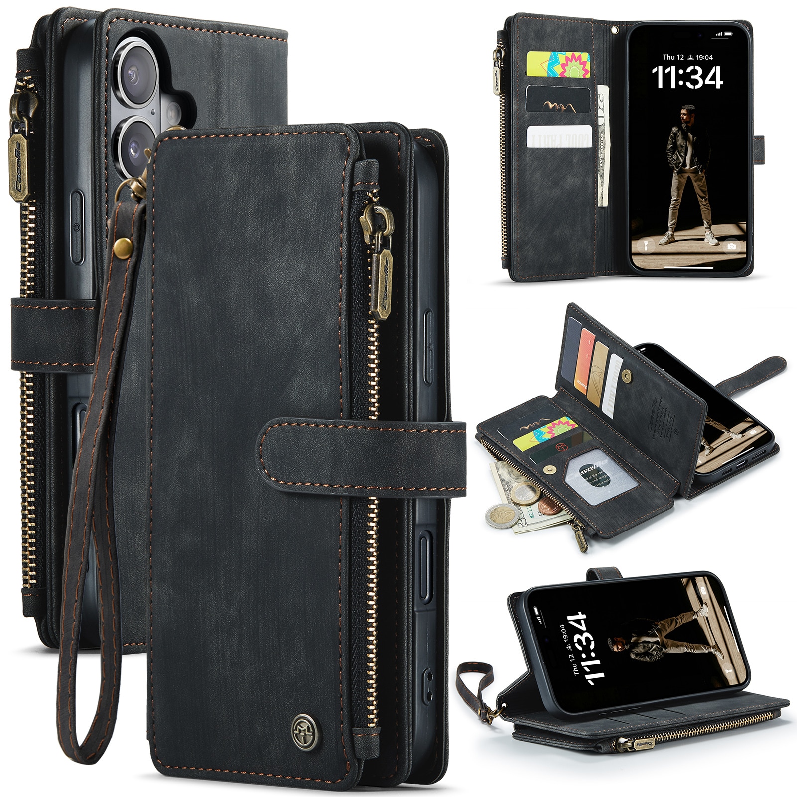 Cartera Zipper iPhone 16 Plus Negro