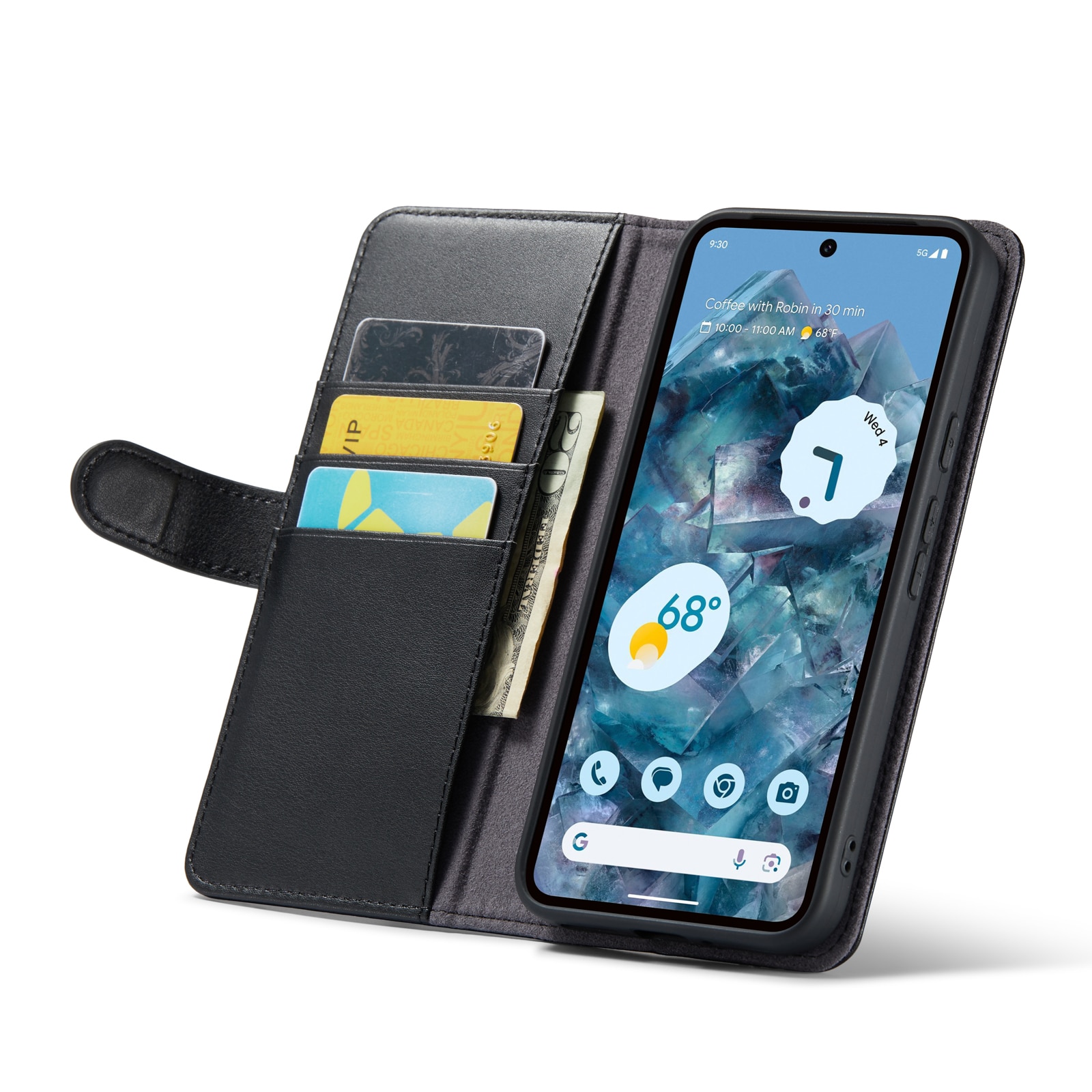 Funda de cuero genuino Google Pixel 9 Pro XL, negro