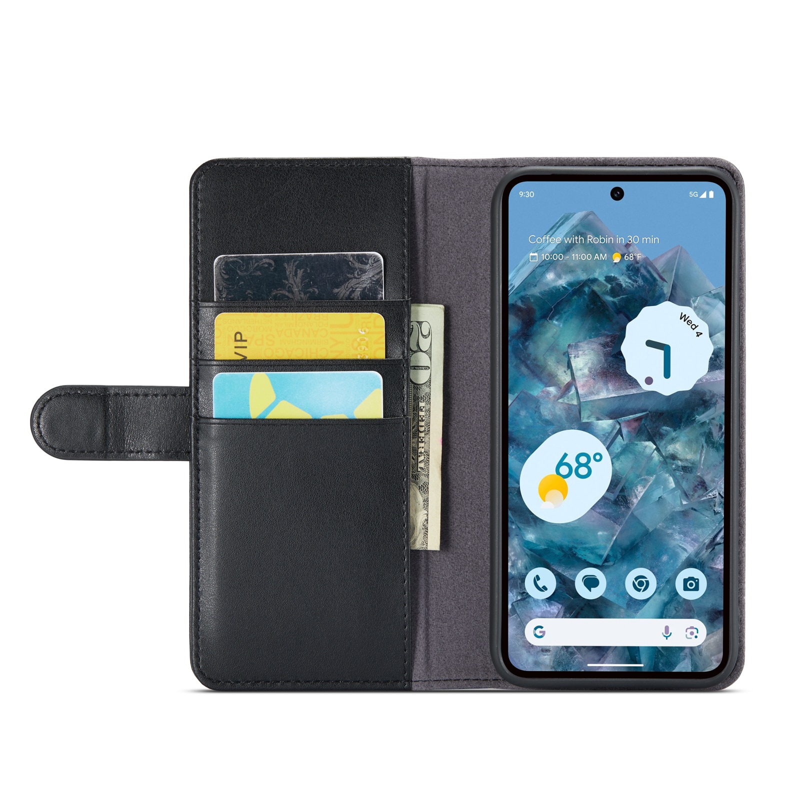 Funda de cuero genuino Google Pixel 9 Pro XL, negro