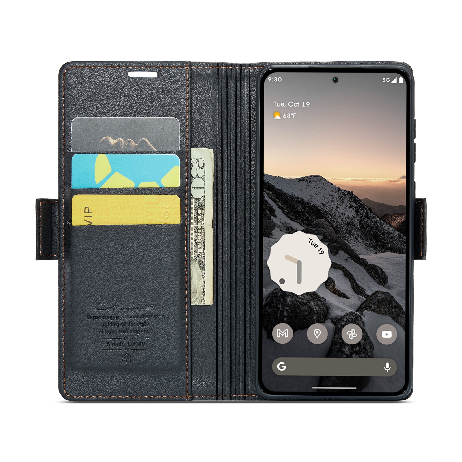 Funda delgada con solapa anti-RFID Google Pixel 9 Pro Negro